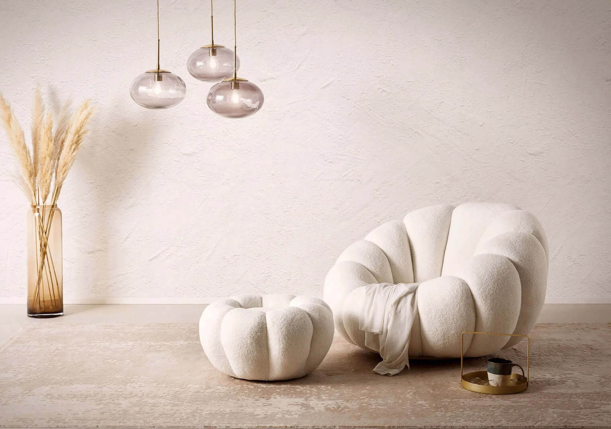 Fauteuils^Huisenthuis Fauteuil en poef Rosie Wit