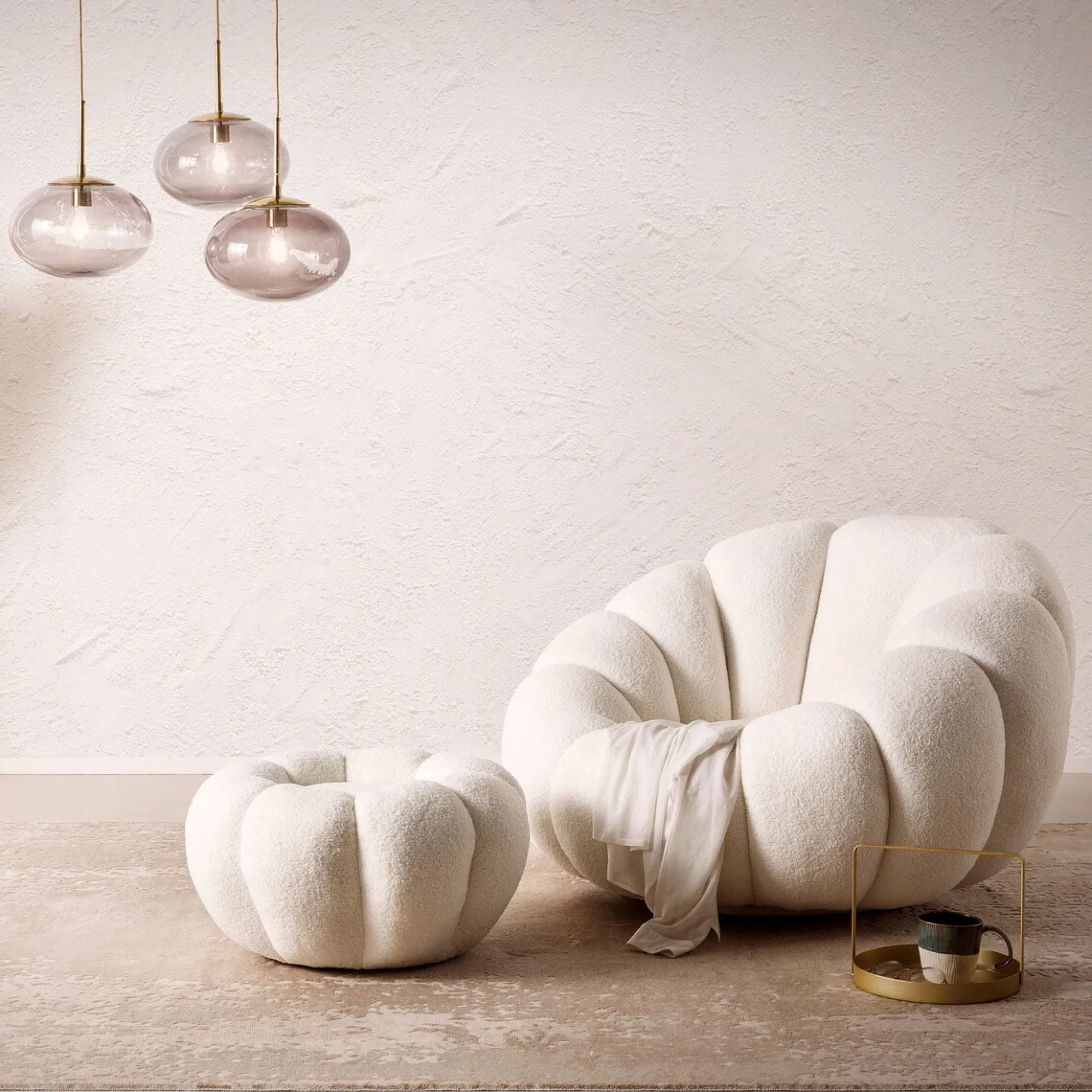 Fauteuils^Huisenthuis Fauteuil en poef Rosie Wit