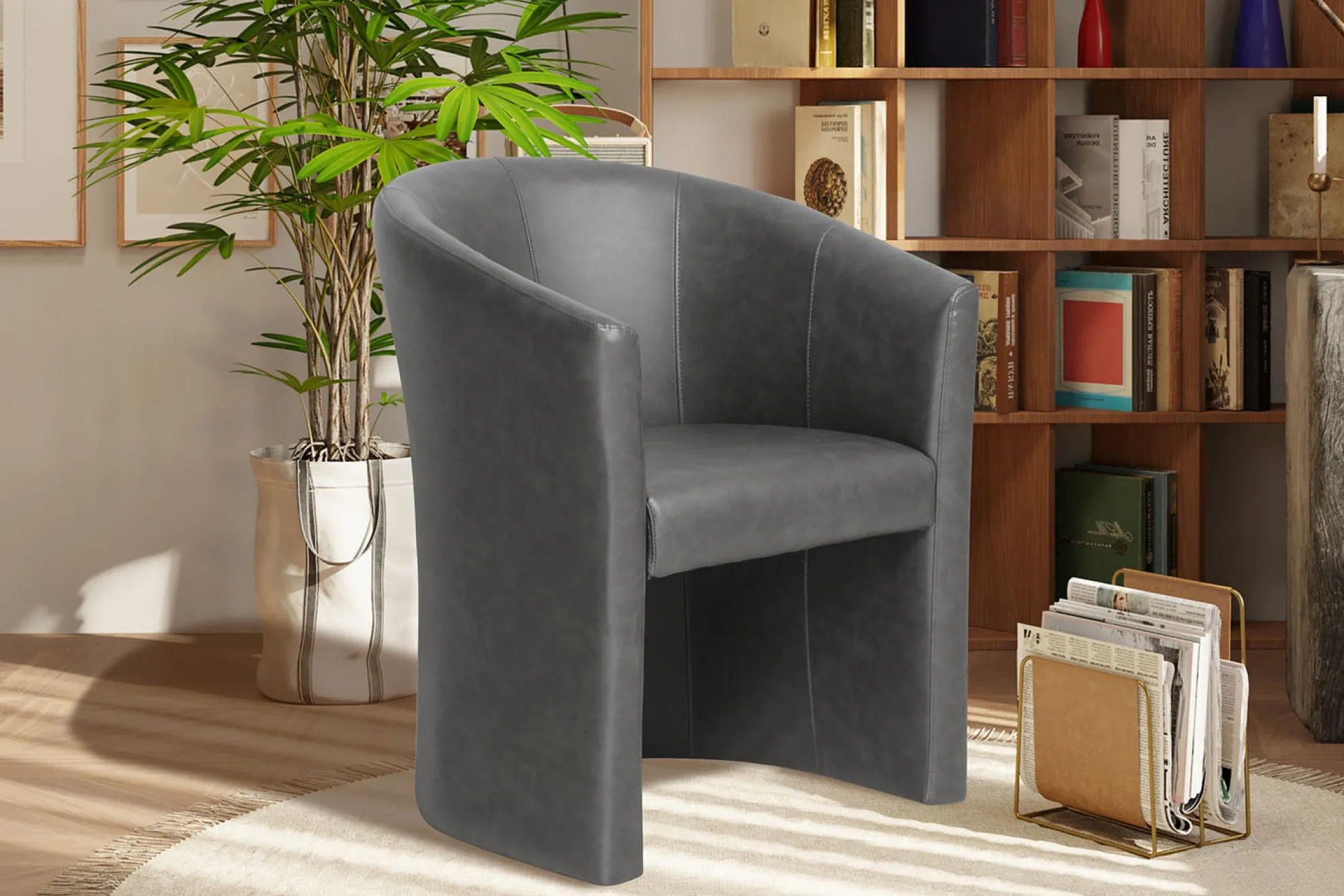 Fauteuils^Huisenthuis Fauteuil Steven Kunstleer – Vintage Donkergrijs