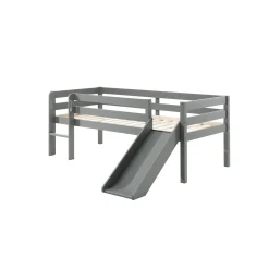 Kinderbedden^Huisenthuis Halfhoogslaper Charlie Grenen 90×200 cm – Met ladder en glijbaan Grijs