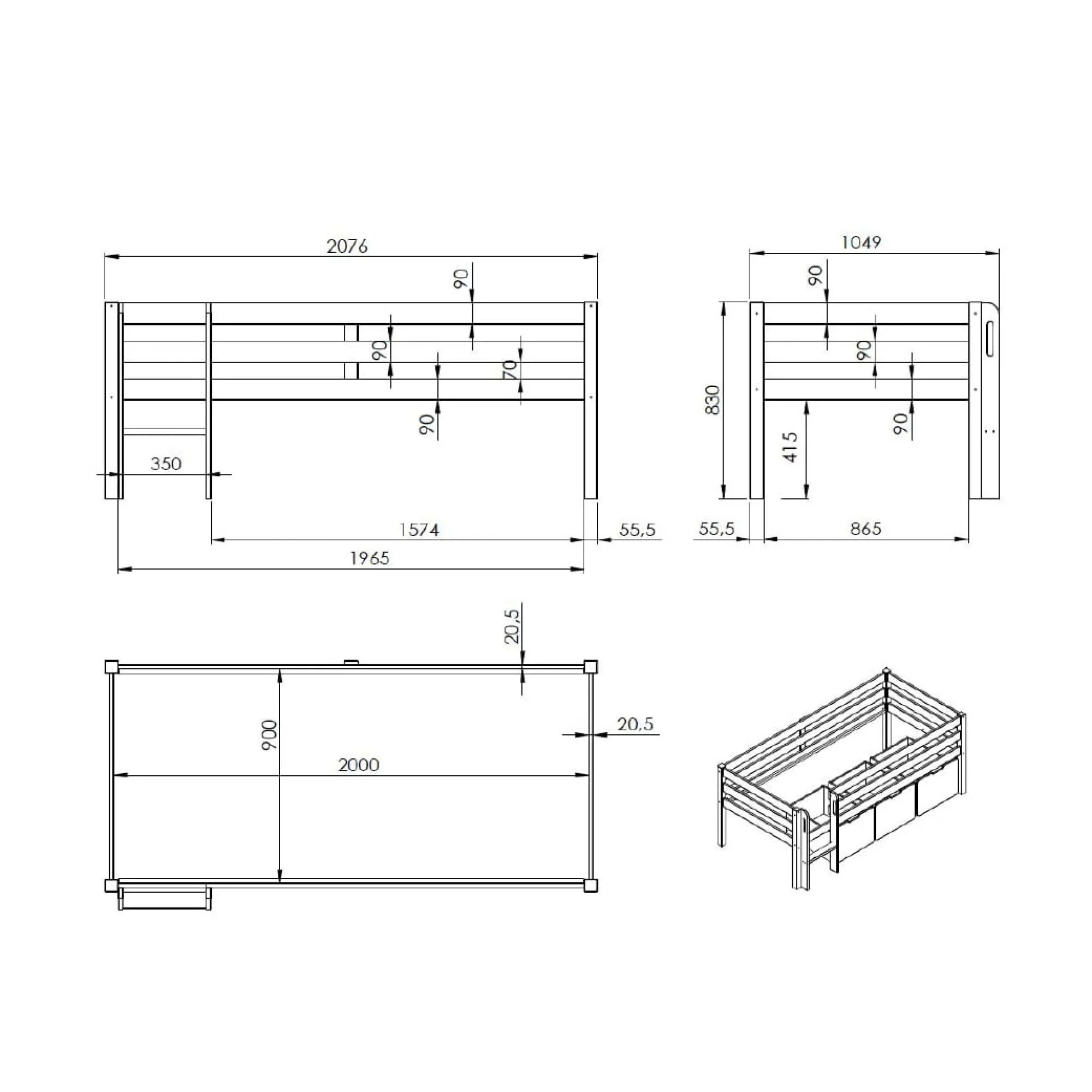 Kinderbedden^Huisenthuis Halfhoogslaper Charlie Grenen 90×200 cm – Met ladder Wit