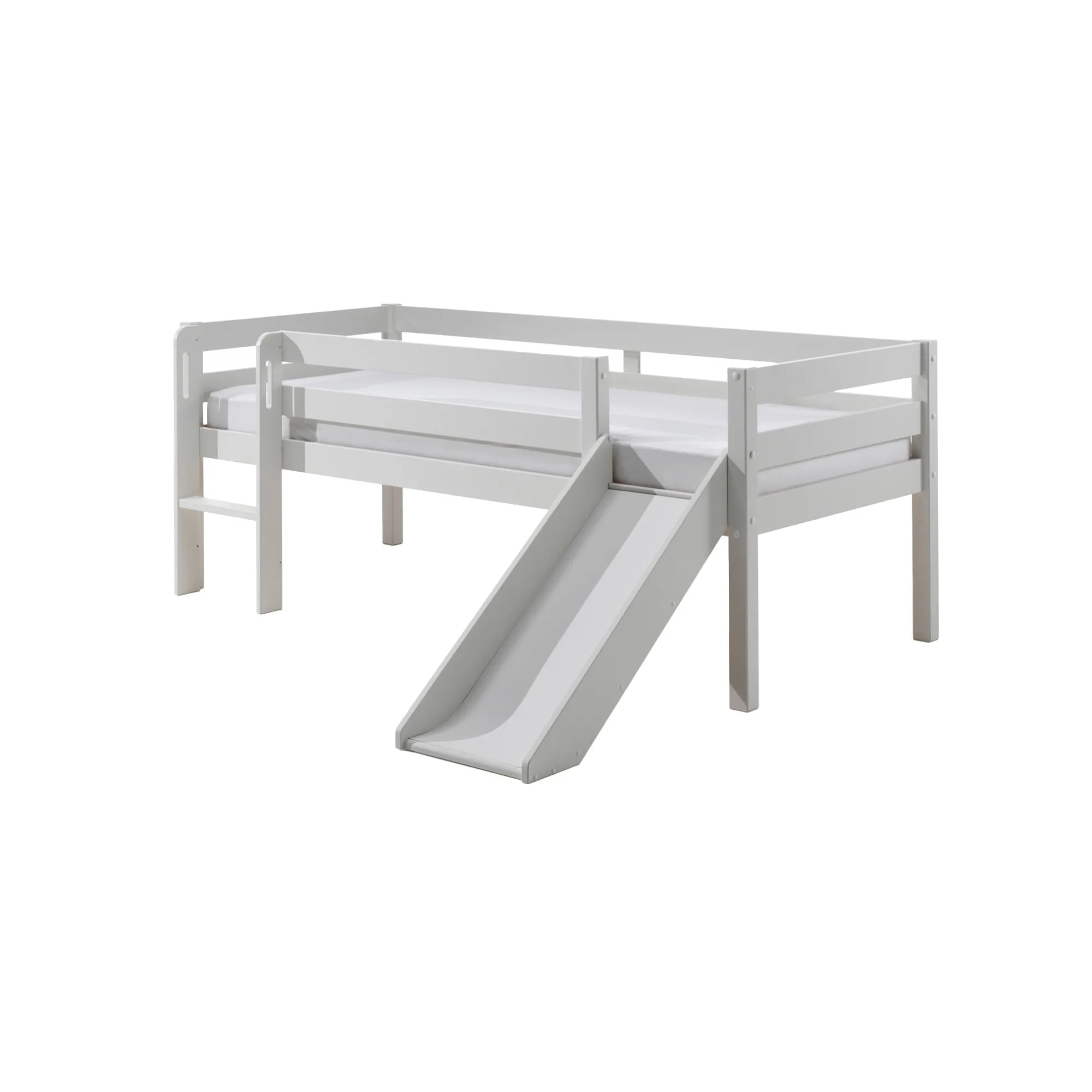 Kinderbedden^Huisenthuis Halfhoogslaper Charlie Grenen 90×200 cm – Met ladder en glijbaan Wit
