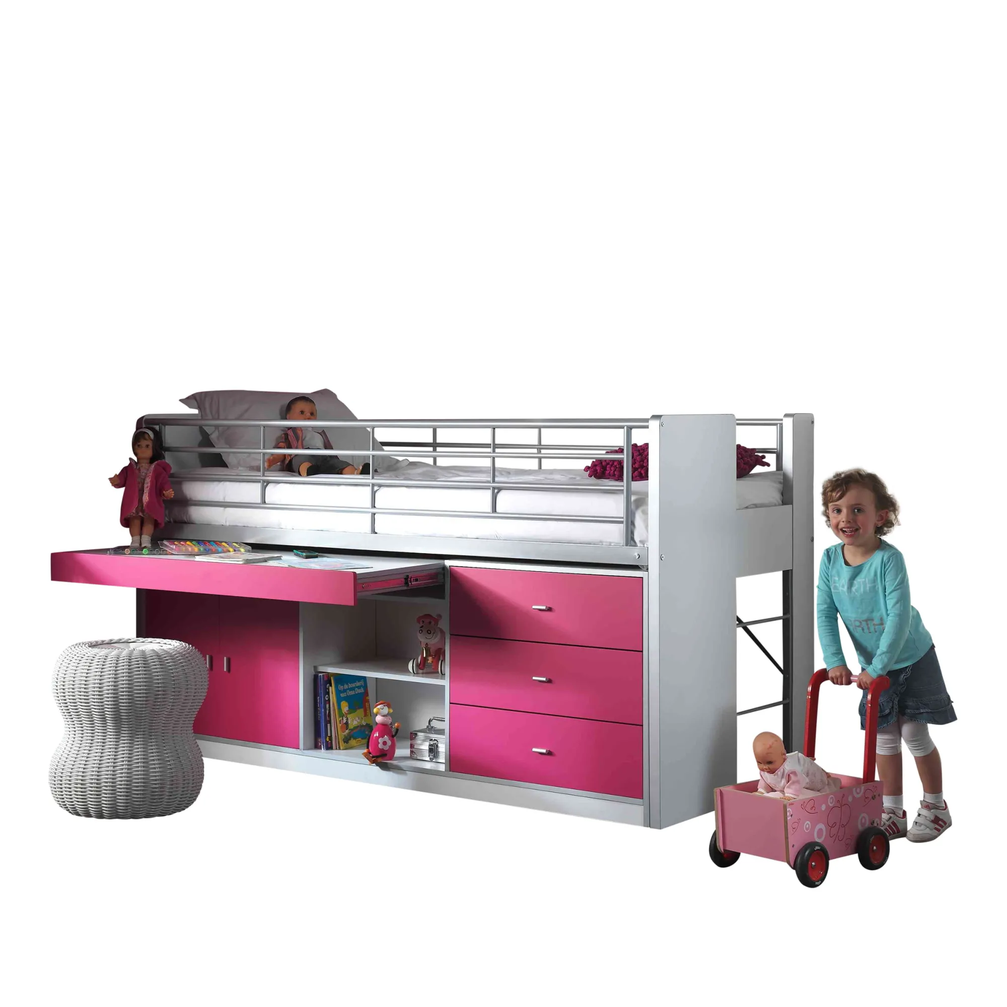 Kinderbedden^Huisenthuis Halfhoogslaper Evi-UTB-F Fuchsia
