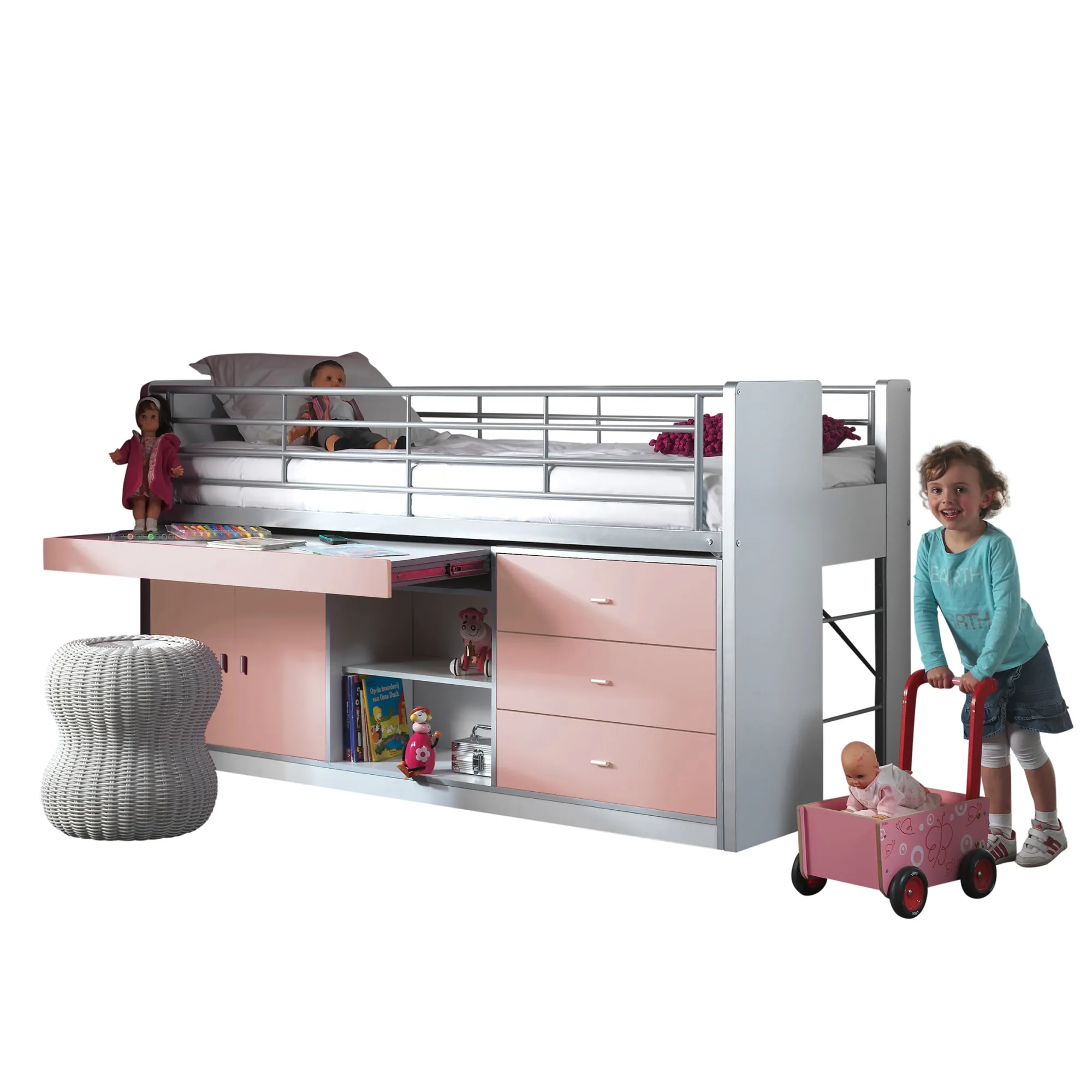 Kinderbedden^Huisenthuis Halfhoogslaper Evi-UTB-F Fuchsia