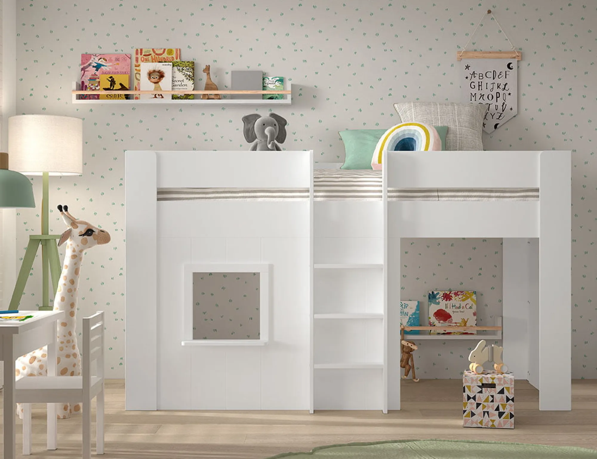 Kinderbedden^Huisenthuis Halfhoogslaper Hanne Wit