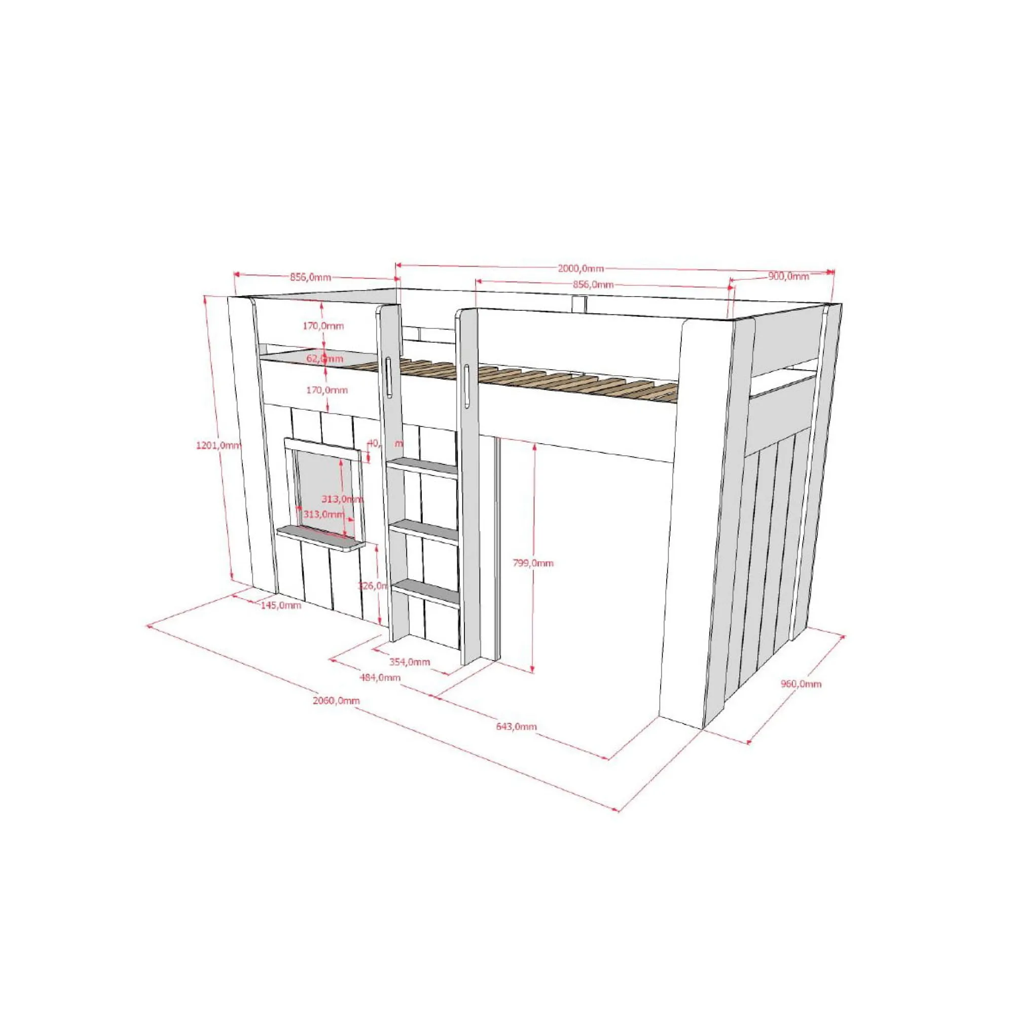 Kinderbedden^Huisenthuis Halfhoogslaper Hanne Wit