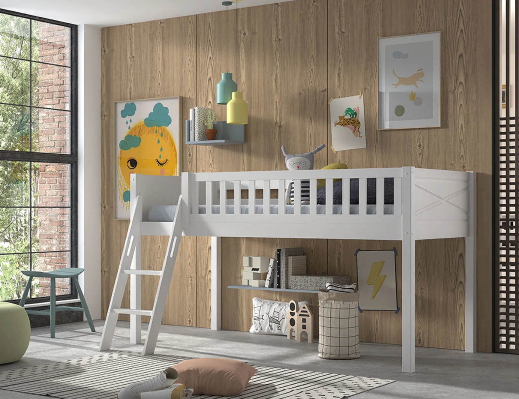 Kinderbedden^Huisenthuis Halfhoogslaper Jonas Wit