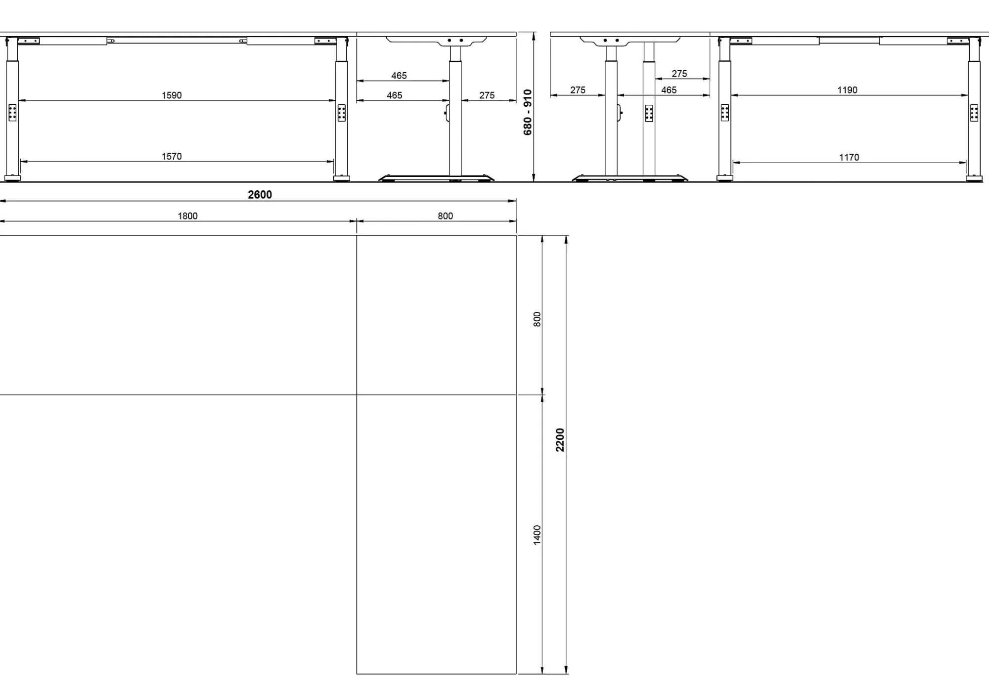 Bureaus^Huisenthuis Hoekbureau Galileo 260 x 220 cm Grafiet