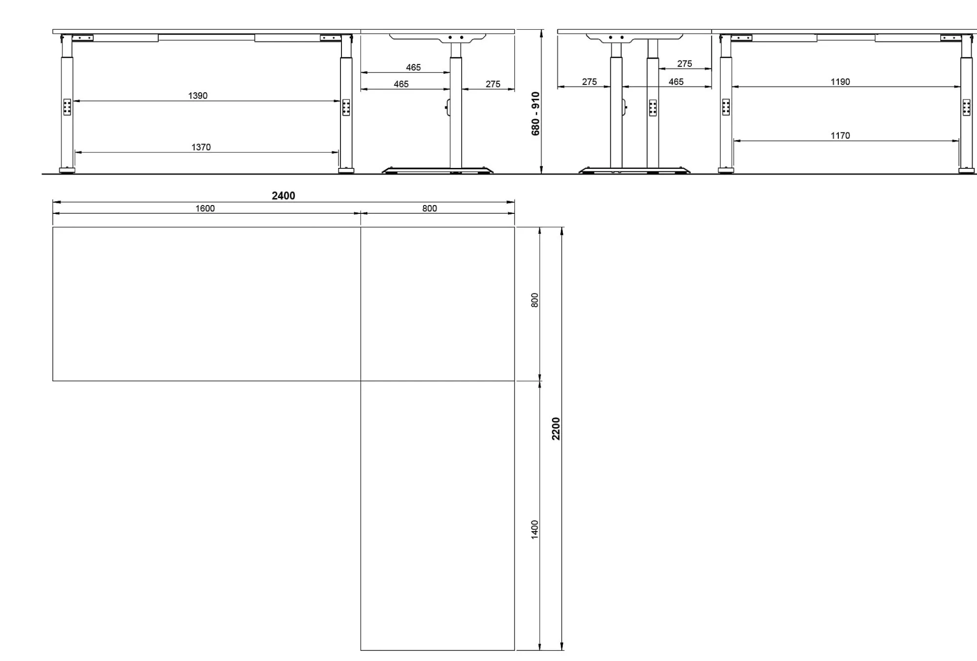 Bureaus^Huisenthuis Hoekbureau Galileo 240 x 220 cm Grafiet