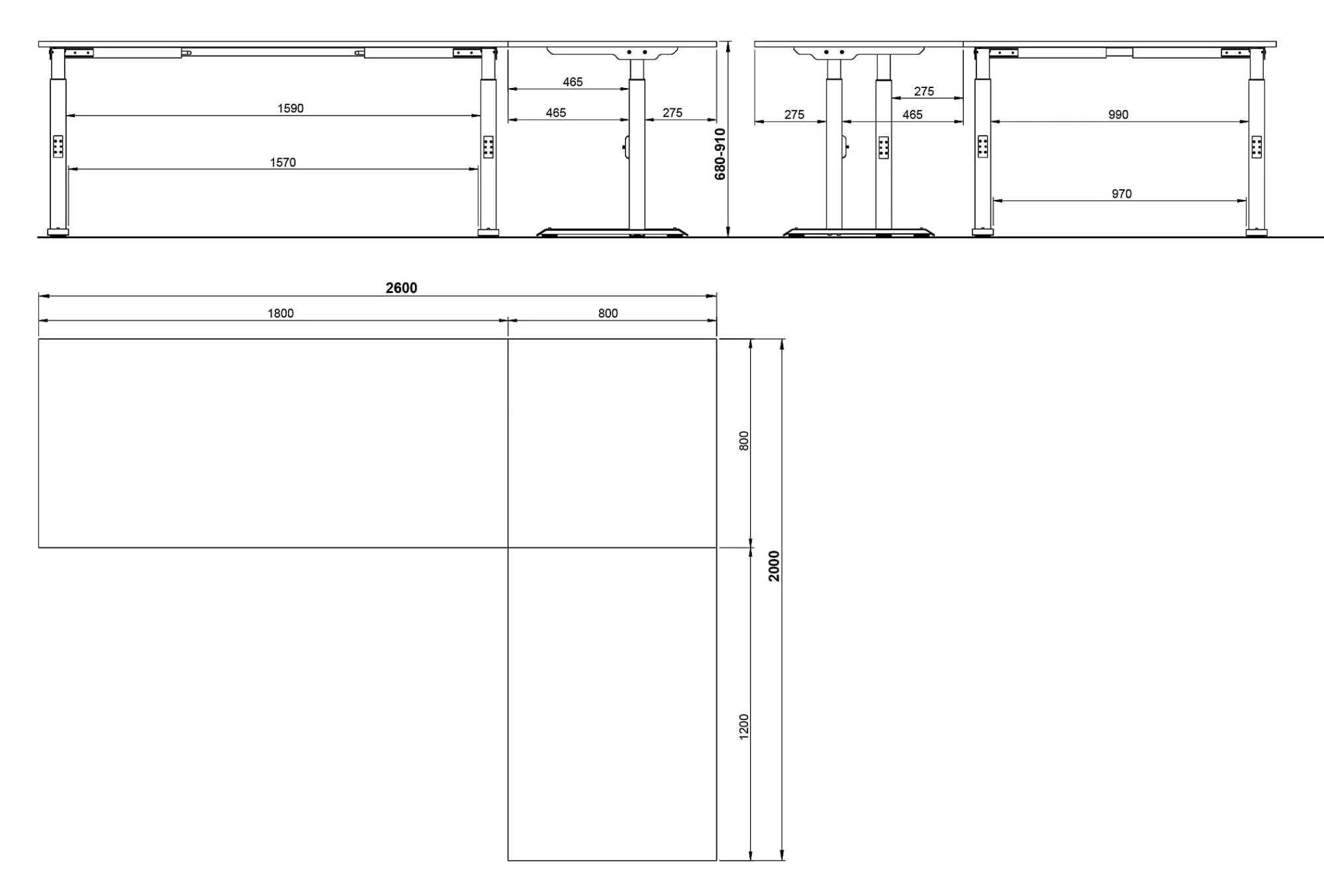 Bureaus^Huisenthuis Hoekbureau Galileo 260 x 200 cm Wit