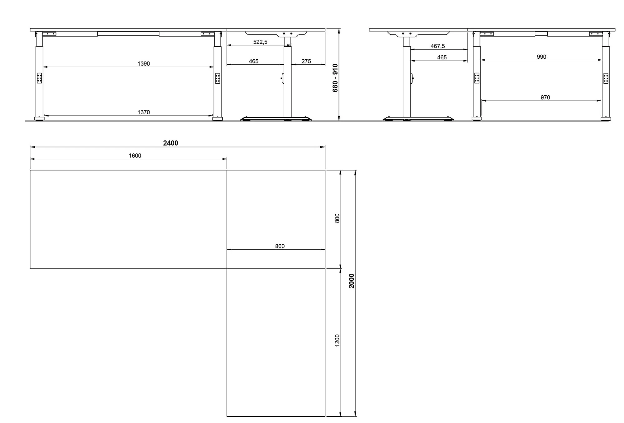 Bureaus^Huisenthuis Hoekbureau Galileo 240 x 200 cm Wit