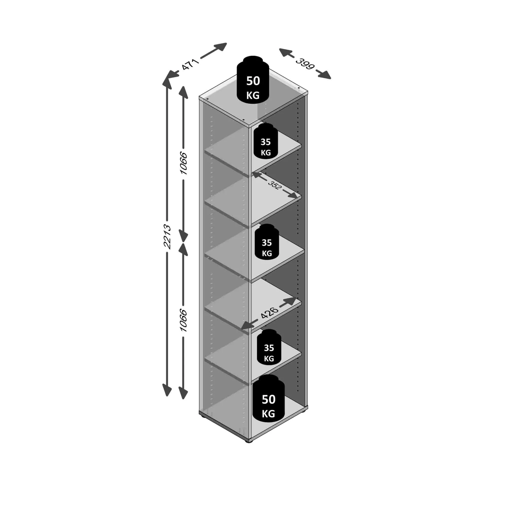 Kantoorkasten^Huisenthuis Hoge open kast Nereus 47 cm Wit