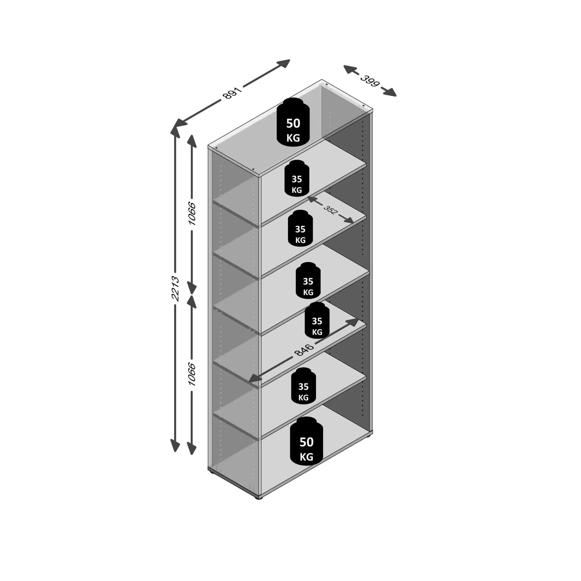 Kantoorkasten^Huisenthuis Hoge open kast Nereus 90 cm Wit