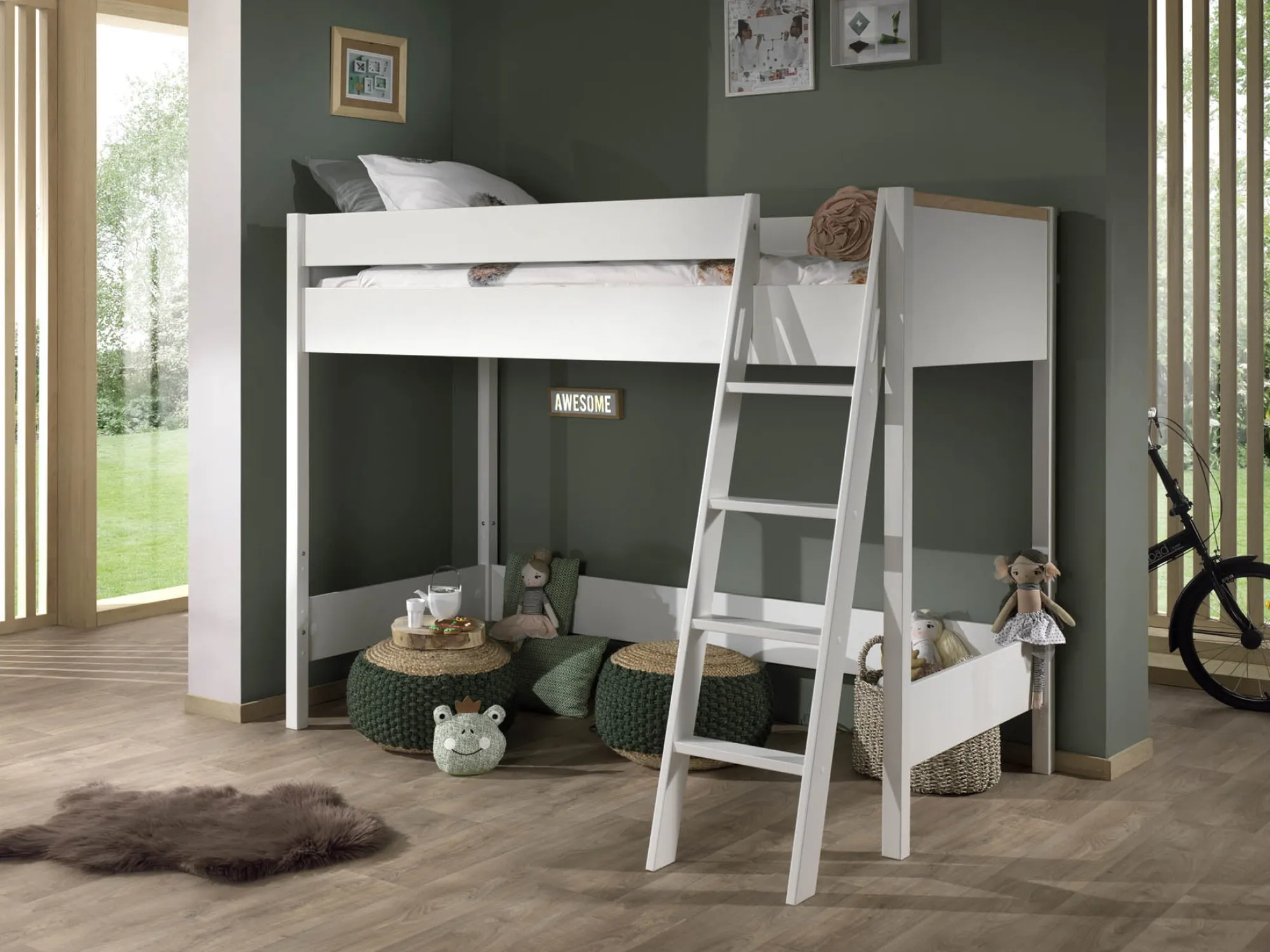 Kinderbedden^Huisenthuis Hoogslaper Dex Grenen 90×200 cm Wit