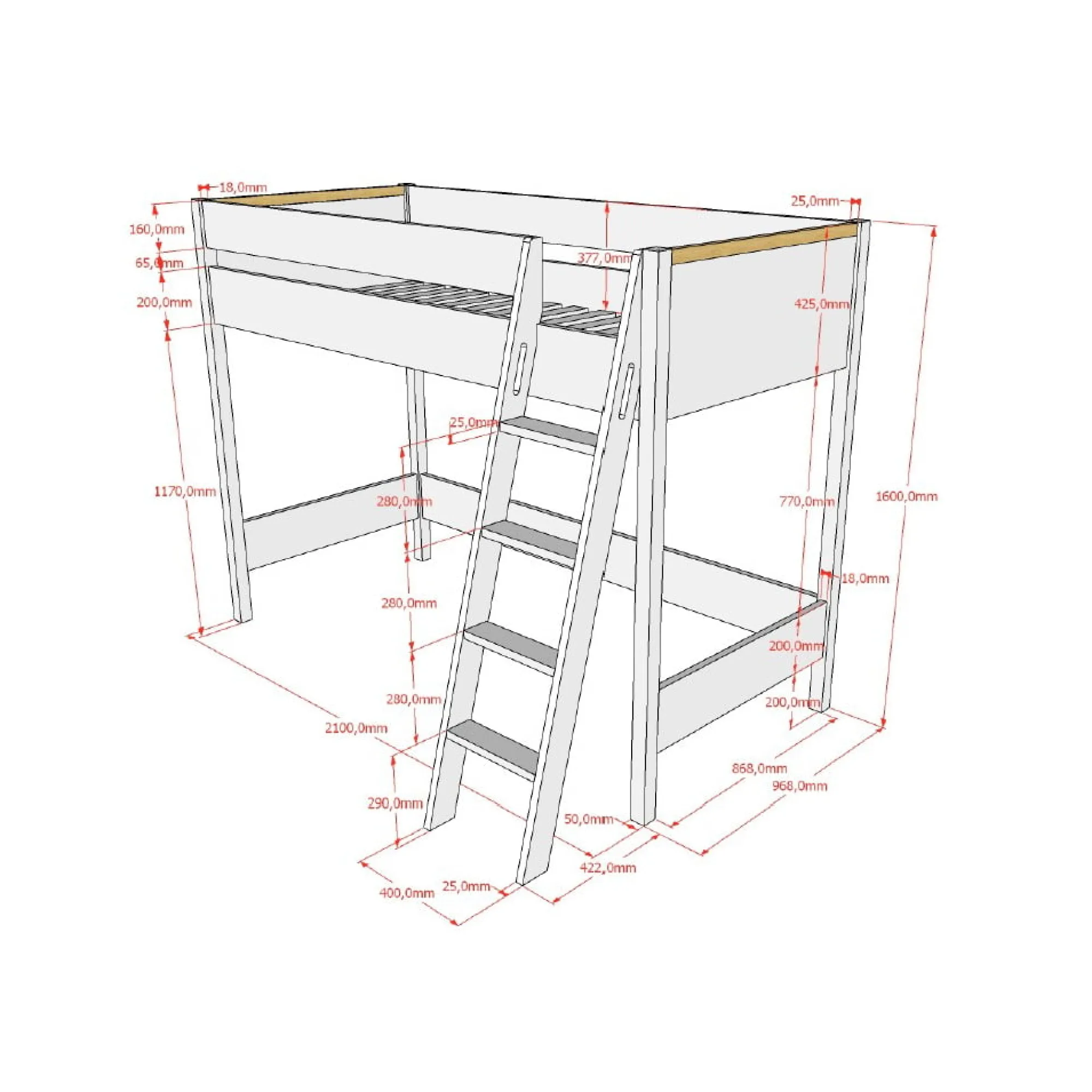 Kinderbedden^Huisenthuis Hoogslaper Dex Grenen 90×200 cm Wit