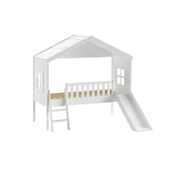 Kinderbedden^Huisenthuis Huisbed Alix Wit 90×200 cm – Met ladder en glijbaan