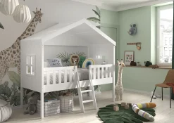 Kinderbedden^Huisenthuis Huisbed Alix Wit 90×200 cm – Met ladder