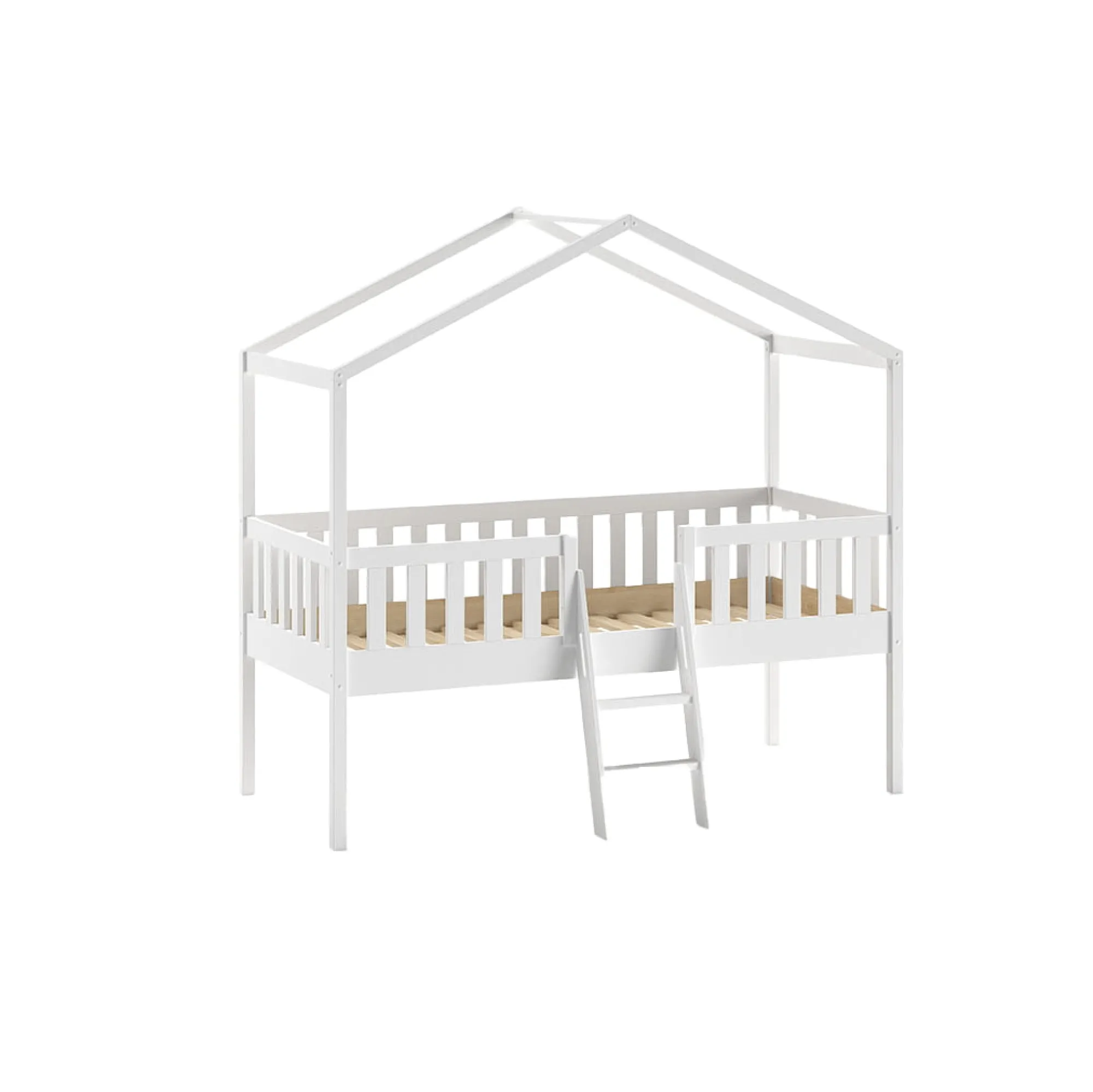 Kinderbedden^Huisenthuis Huisbed Bibi Grenen Wit 90×200 cm – Met ladder