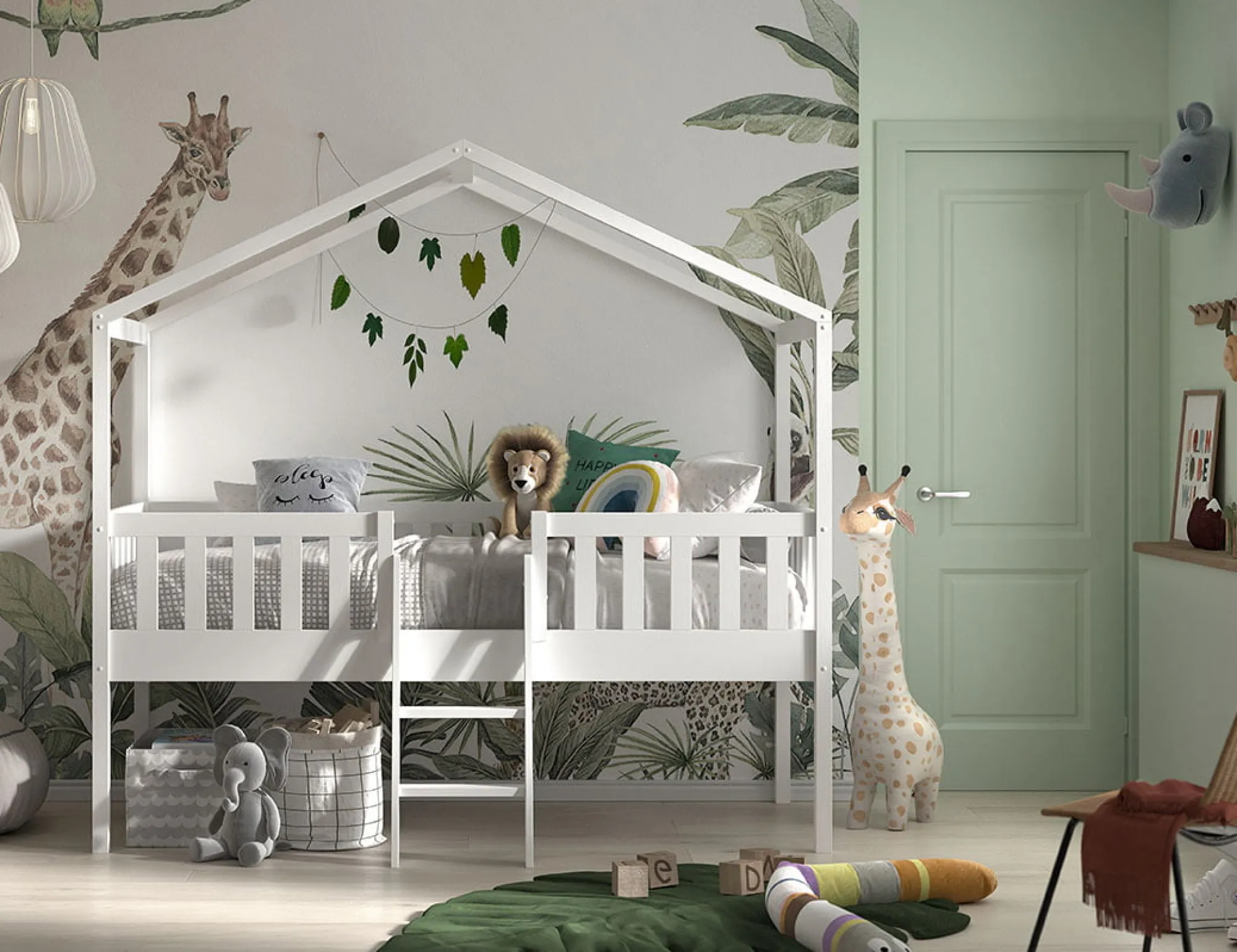 Kinderbedden^Huisenthuis Huisbed Bibi Grenen Wit 90×200 cm – Met ladder