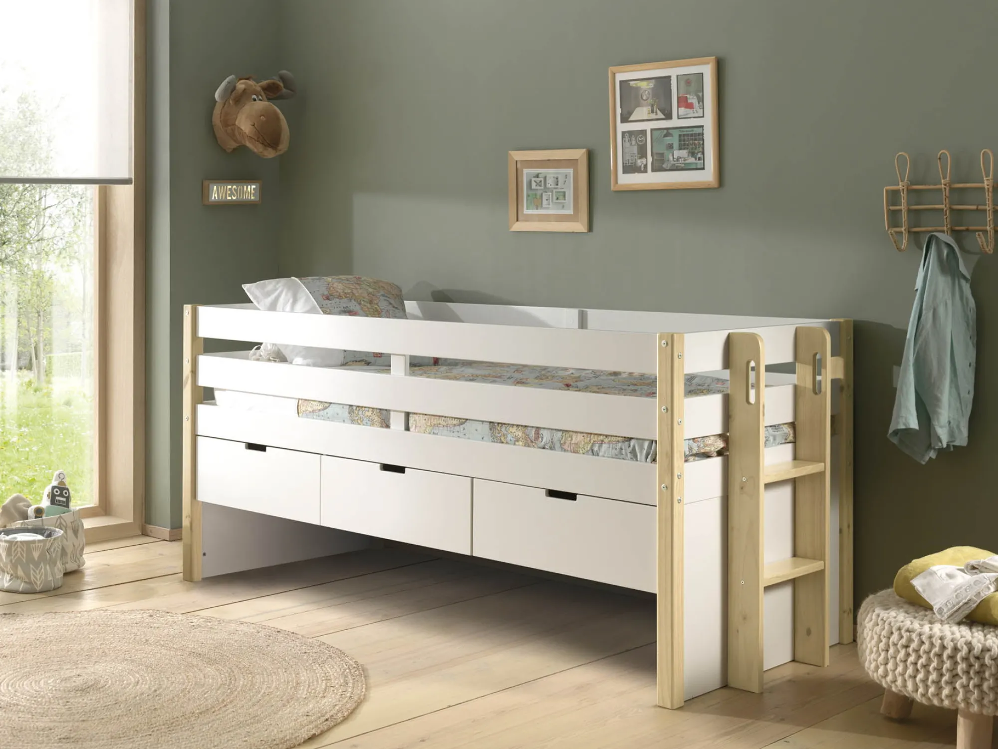 Kinderbedden^Huisenthuis Kajuitbed Arne Wit – Met laden