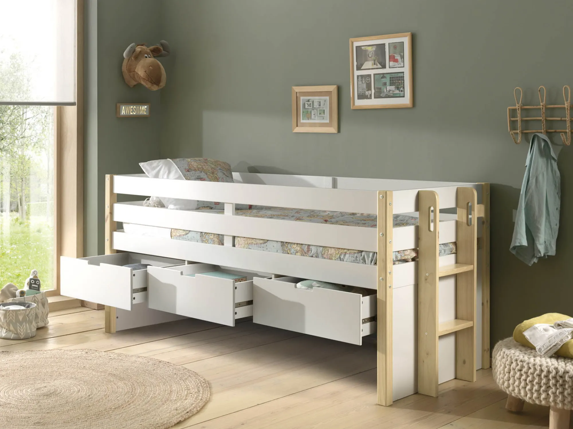 Kinderbedden^Huisenthuis Kajuitbed Arne Wit – Met laden