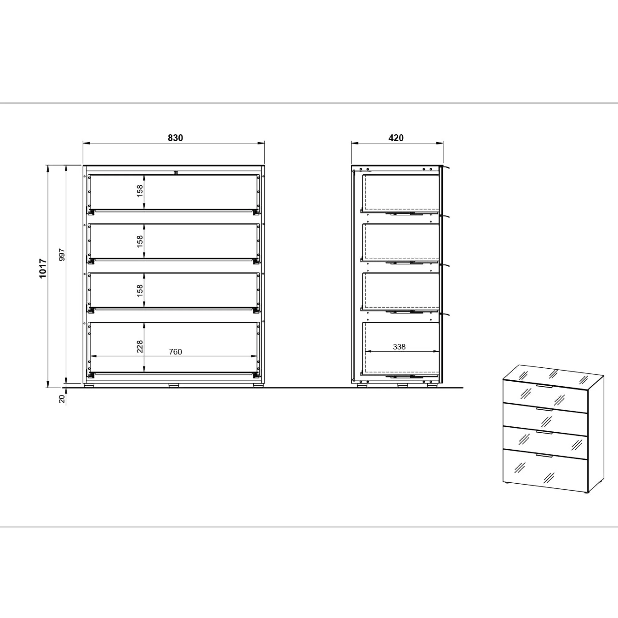 Ladekasten^Huisenthuis Ladekast Sirmione Wit-Eiken Eiken, Wit