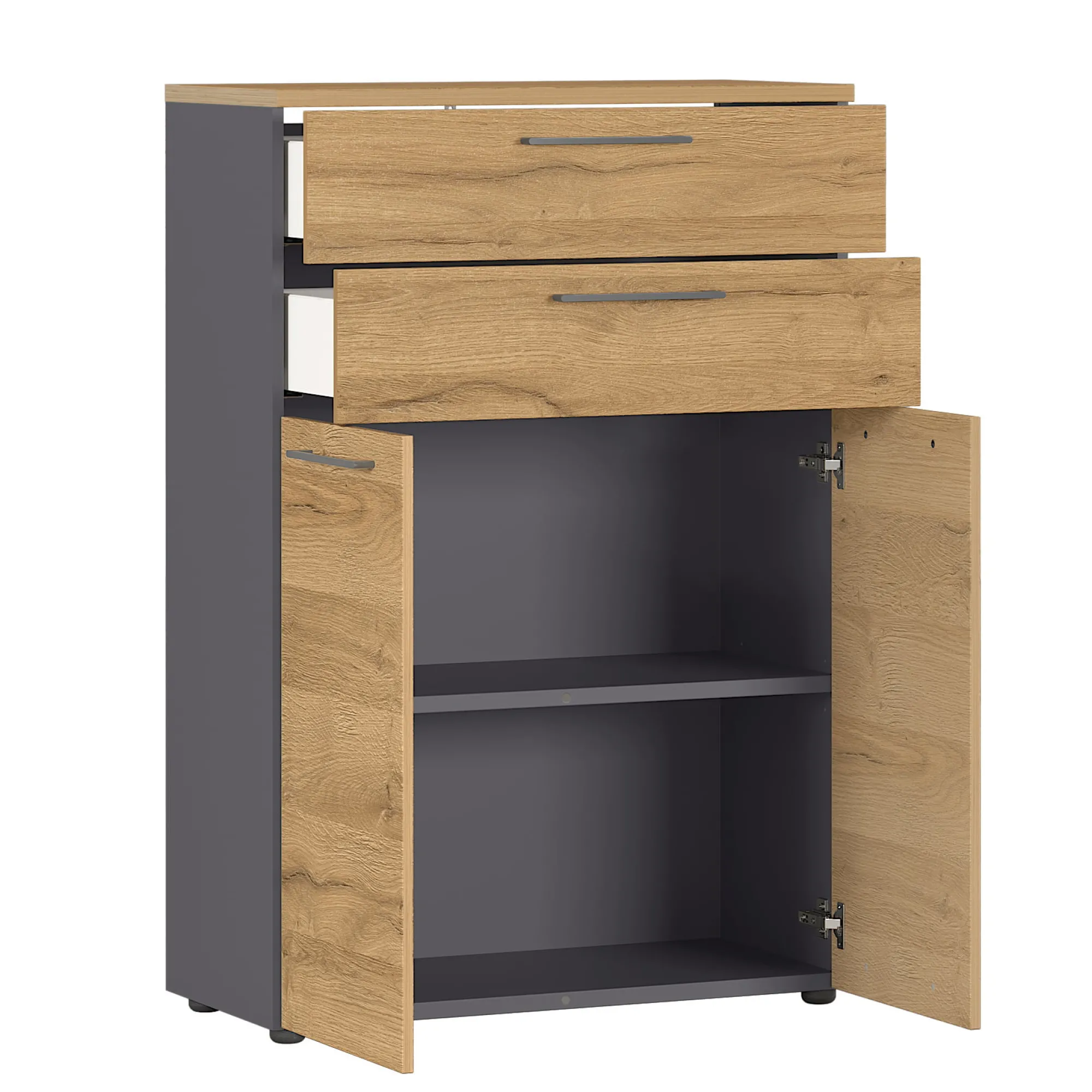 Kantoorkasten^Huisenthuis Lage dichte kantoorkast laden Ergonoma Eiken Antraciet, Eiken