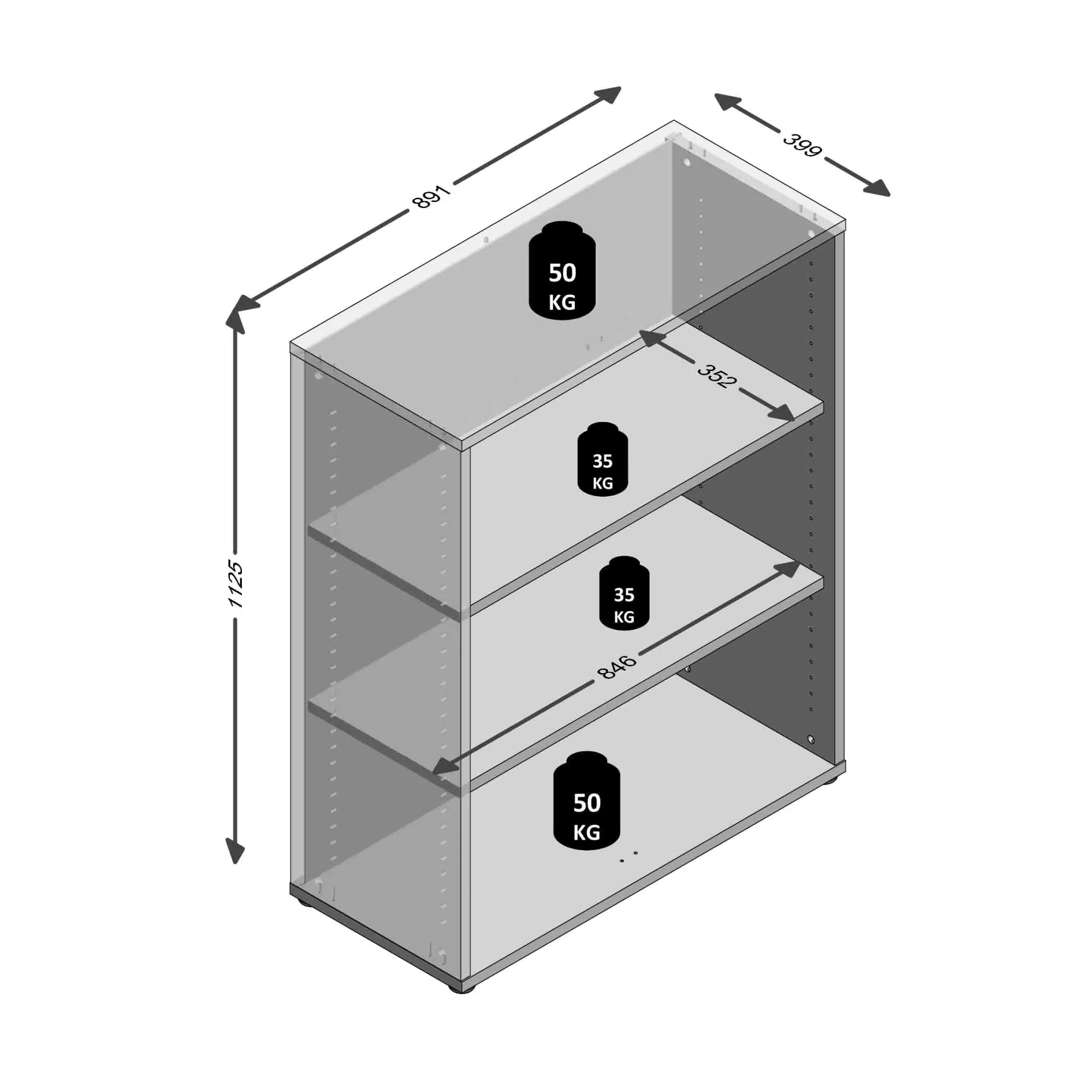 Kantoorkasten^Huisenthuis Lage open kast Nereus 90 cm Wit