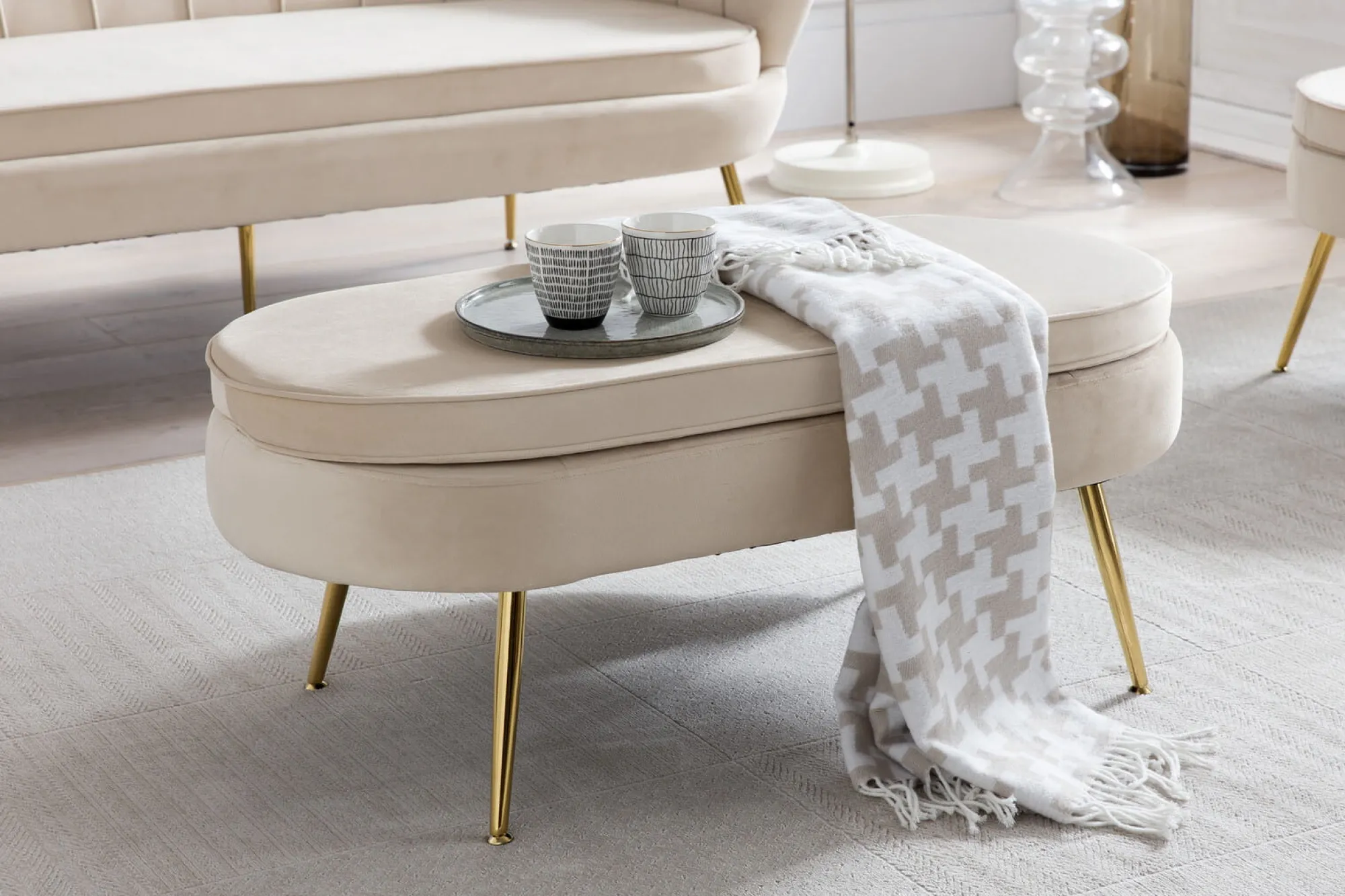Poefen^Huisenthuis Poef Chanelle Velvet 99 cm Beige