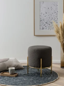 Poefen^Huisenthuis Poef Mia -Goud Bouclé Antraciet