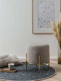 Poefen^Huisenthuis Poef Mia -Goud Bouclé Taupe