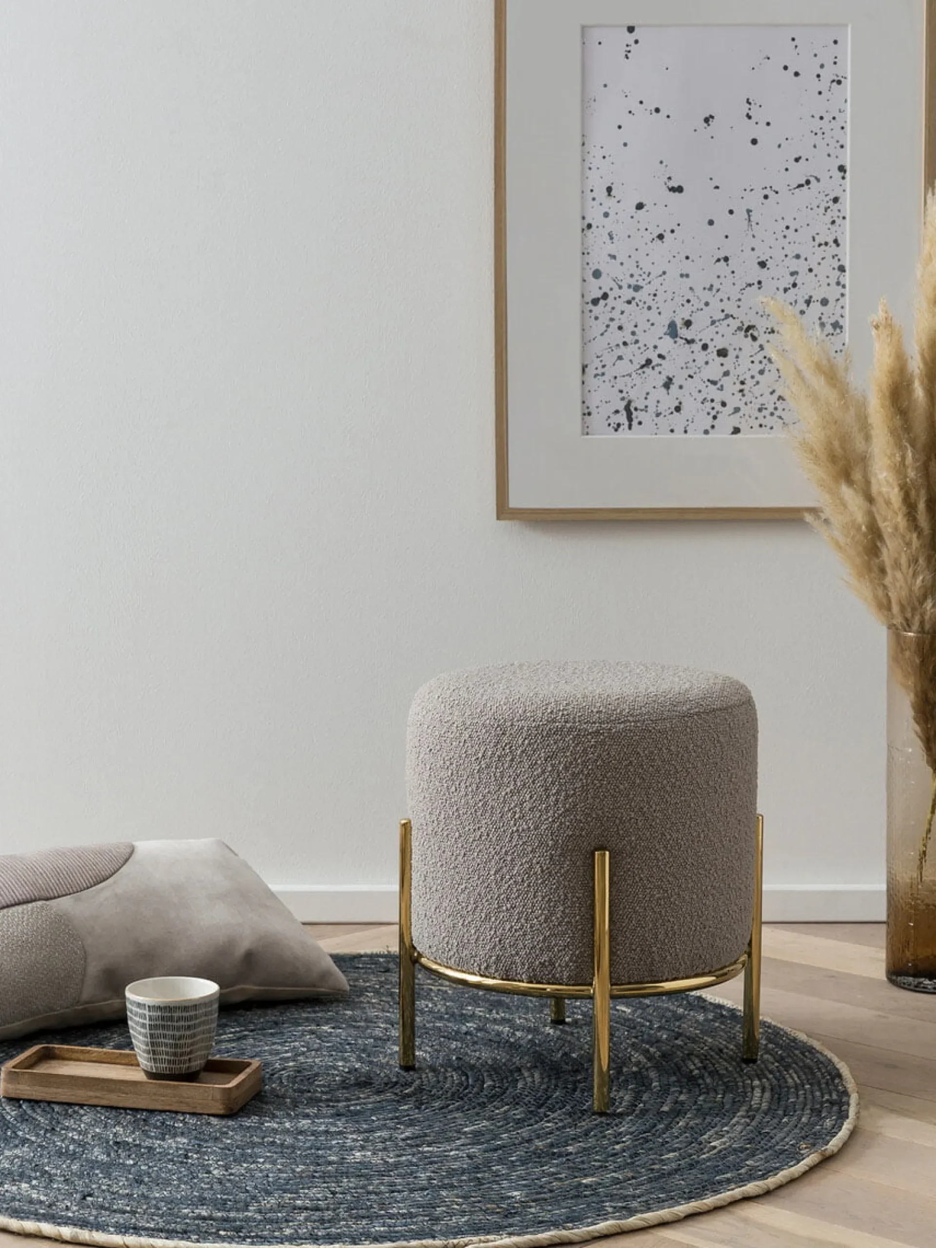 Poefen^Huisenthuis Poef Mia -Goud Bouclé Taupe