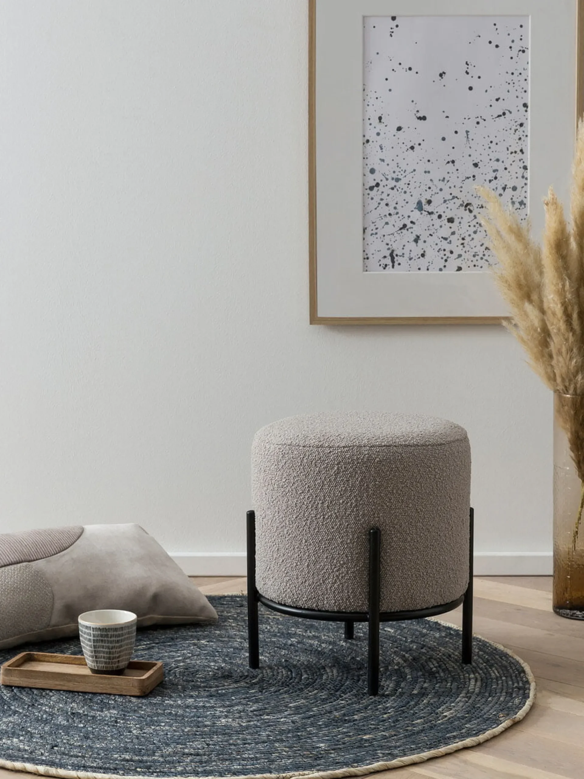 Poefen^Huisenthuis Poef Mia -Zwart Bouclé Taupe