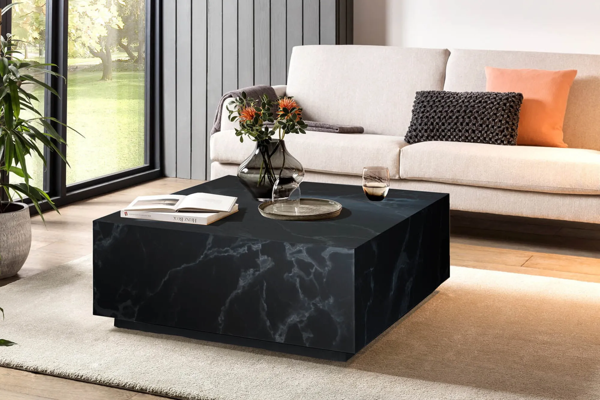 Salontafels^Huisenthuis Salontafel Esma 90x90x35cm Zwart
