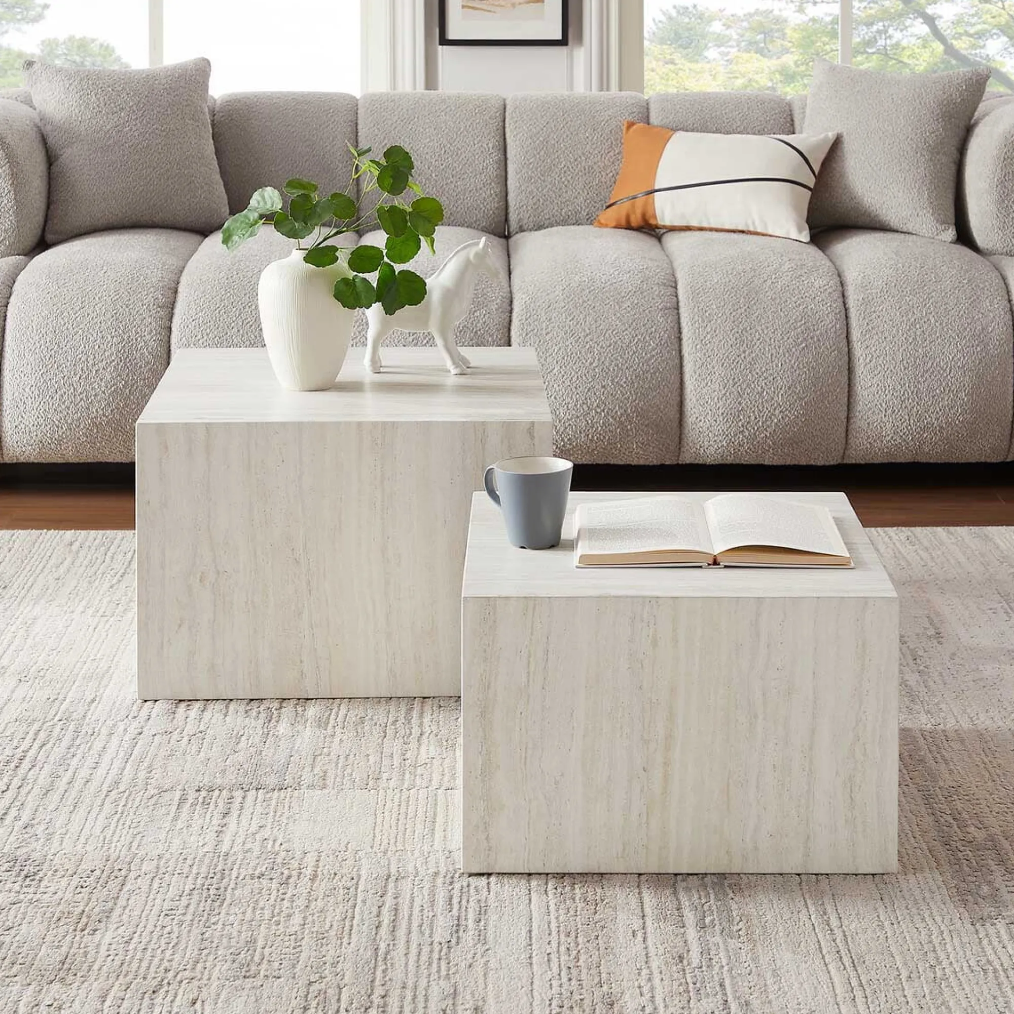 Bijzettafels^Huisenthuis Salontafel set Jip Travertine Beige