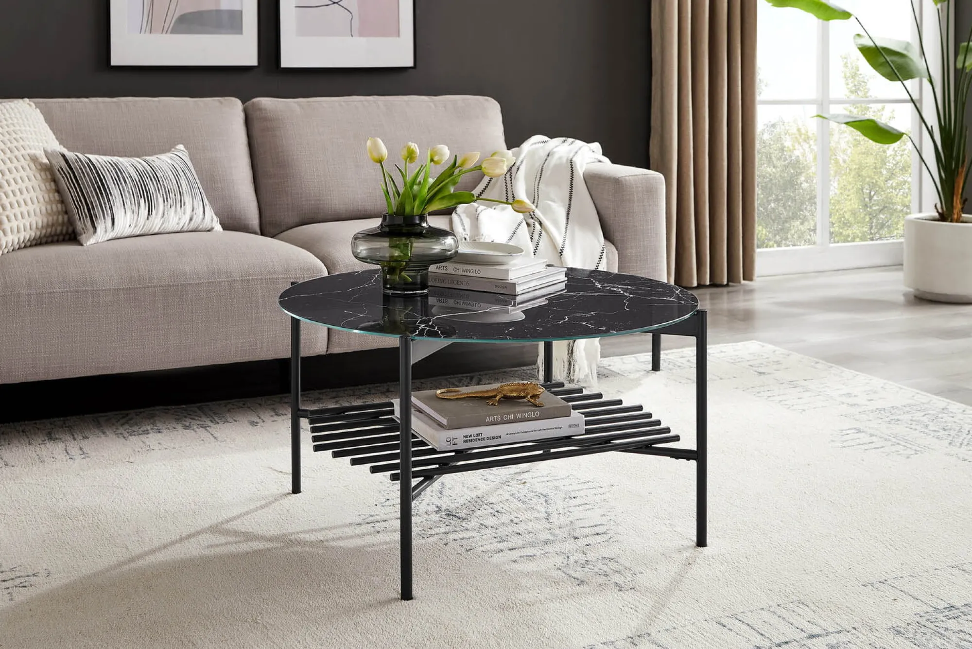 Salontafels^Huisenthuis Salontafel Wolga Zwart 84 cm
