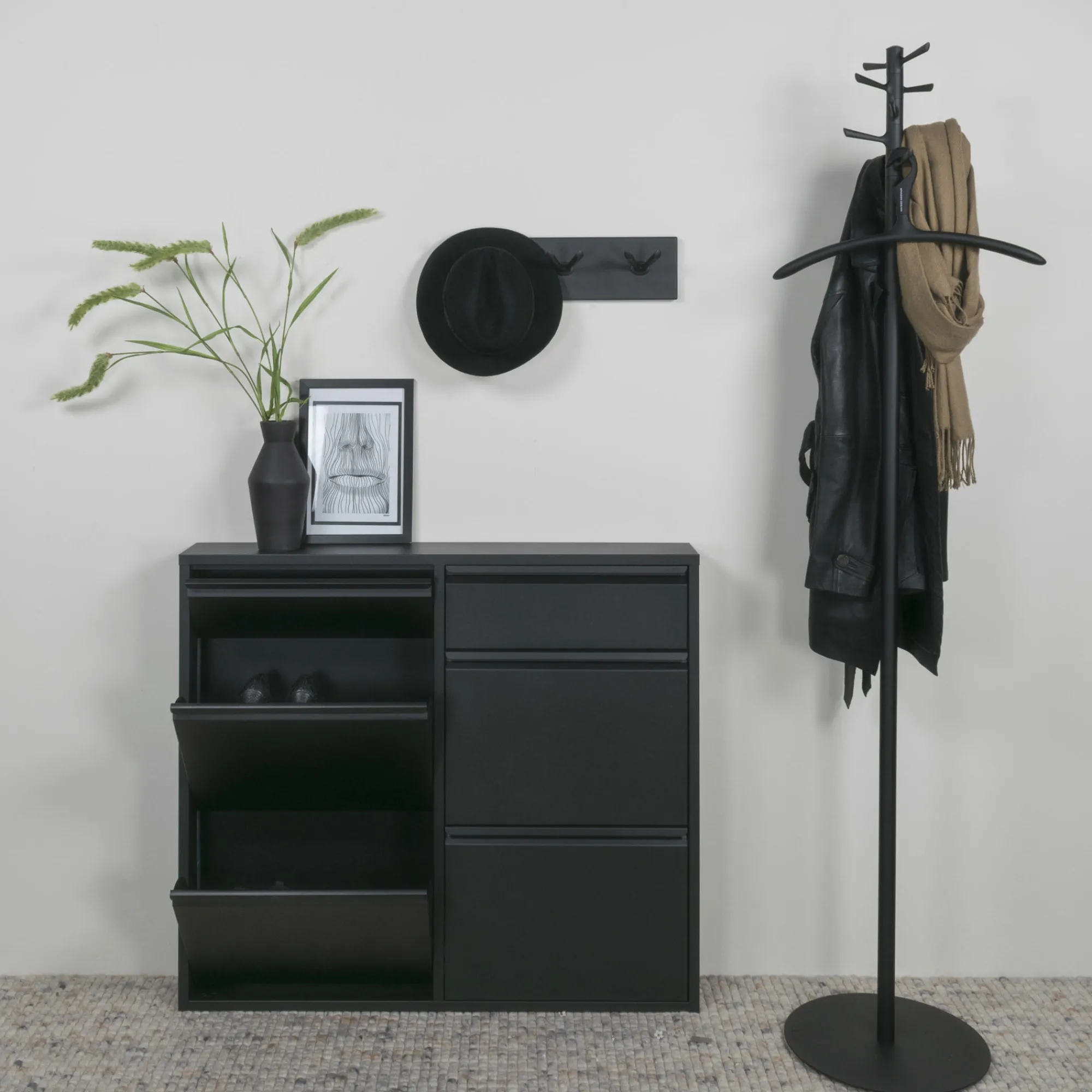 Schoenenkasten^Huisenthuis Schoenenkast Oscar-6 Zwart