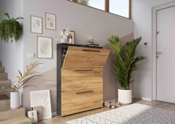 Schoenenkasten^Huisenthuis Schoenenkast Santana Grafiet Eiken 129 cm