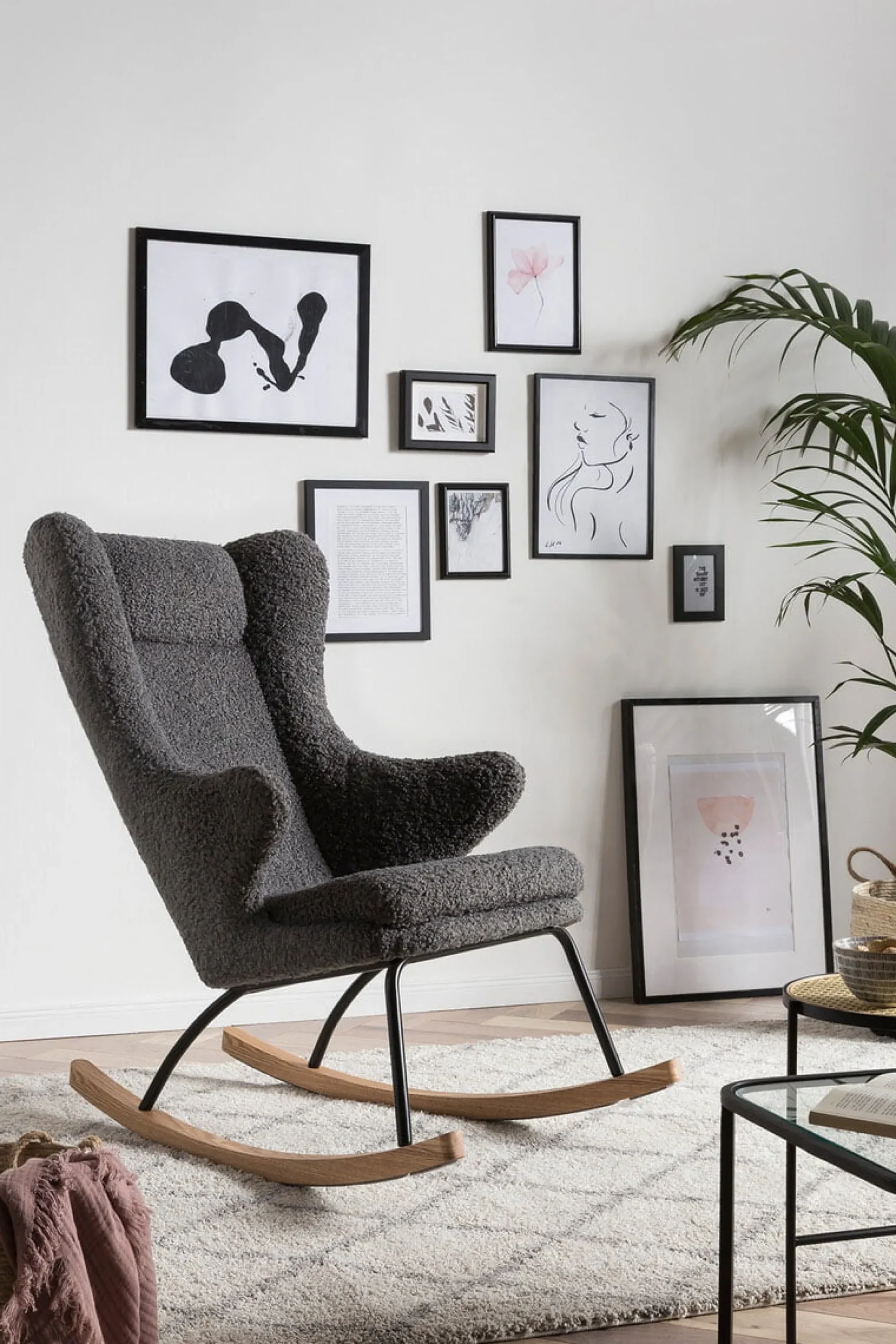 Schommelstoelen|Fauteuils^Huisenthuis Schommelstoel Amber Teddy Grijs
