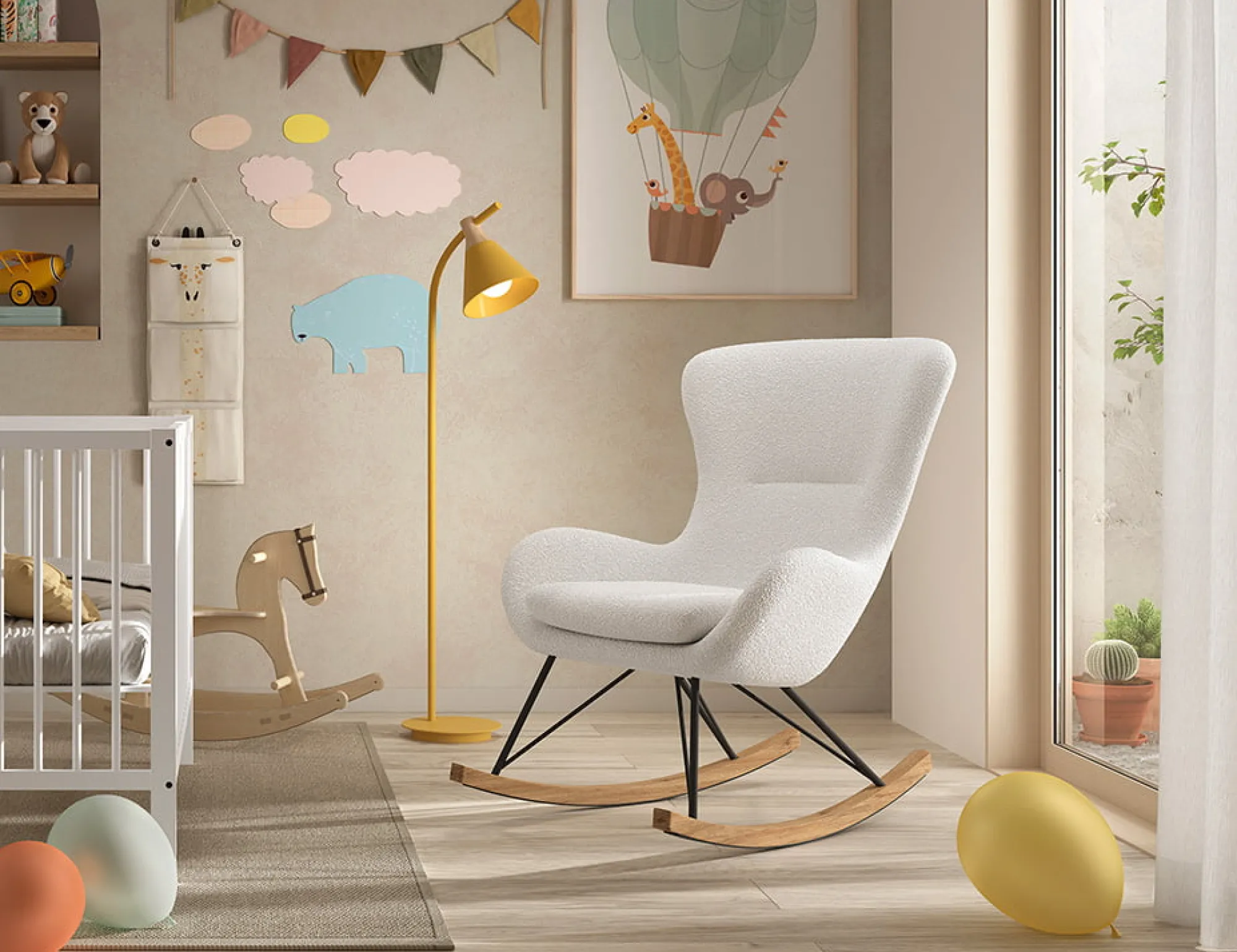 Schommelstoelen|Fauteuils^Huisenthuis Schommelstoel Jula Bouclé Wit