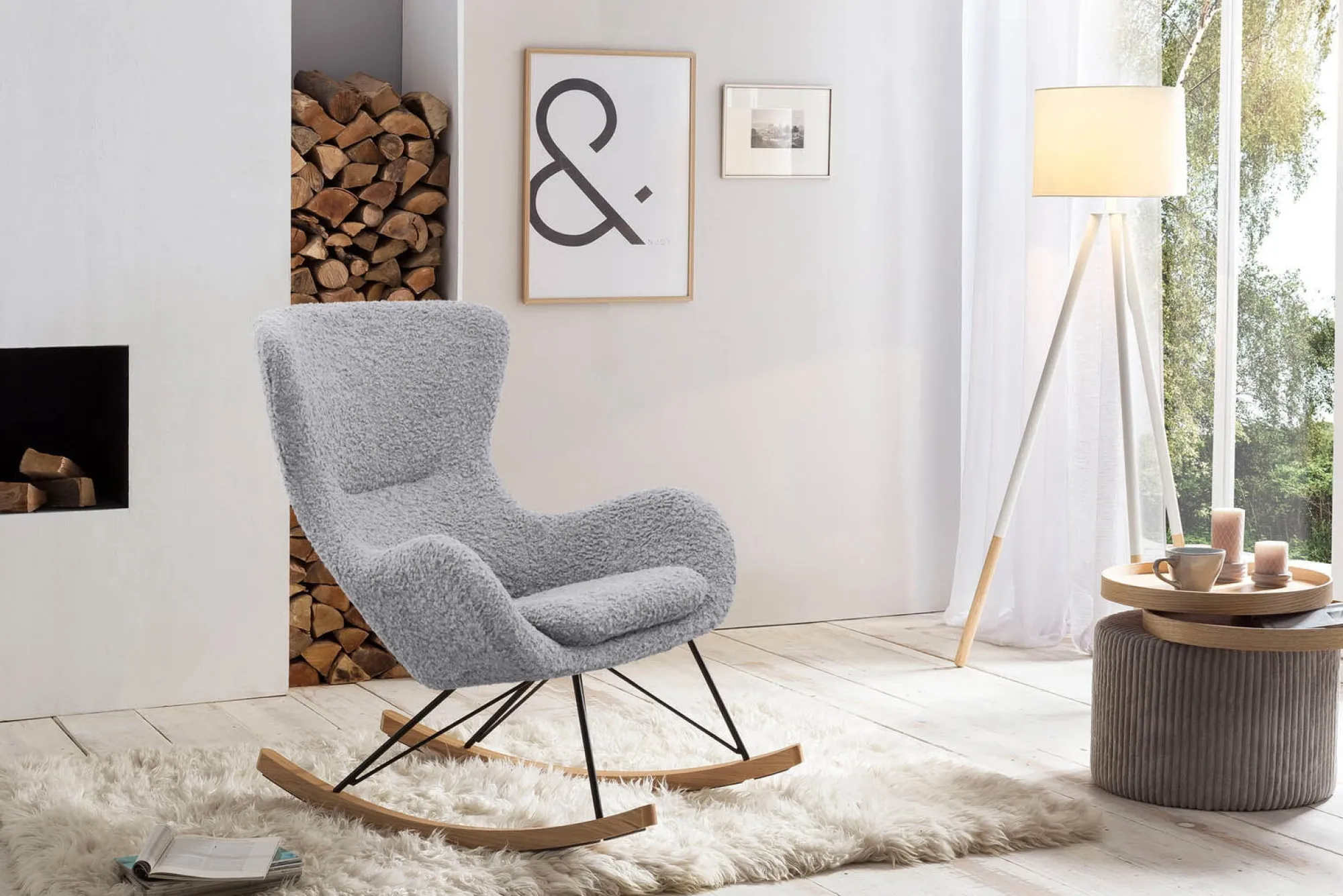 Schommelstoelen|Fauteuils^Huisenthuis Schommelstoel Merel Lichtgrijs Teddy