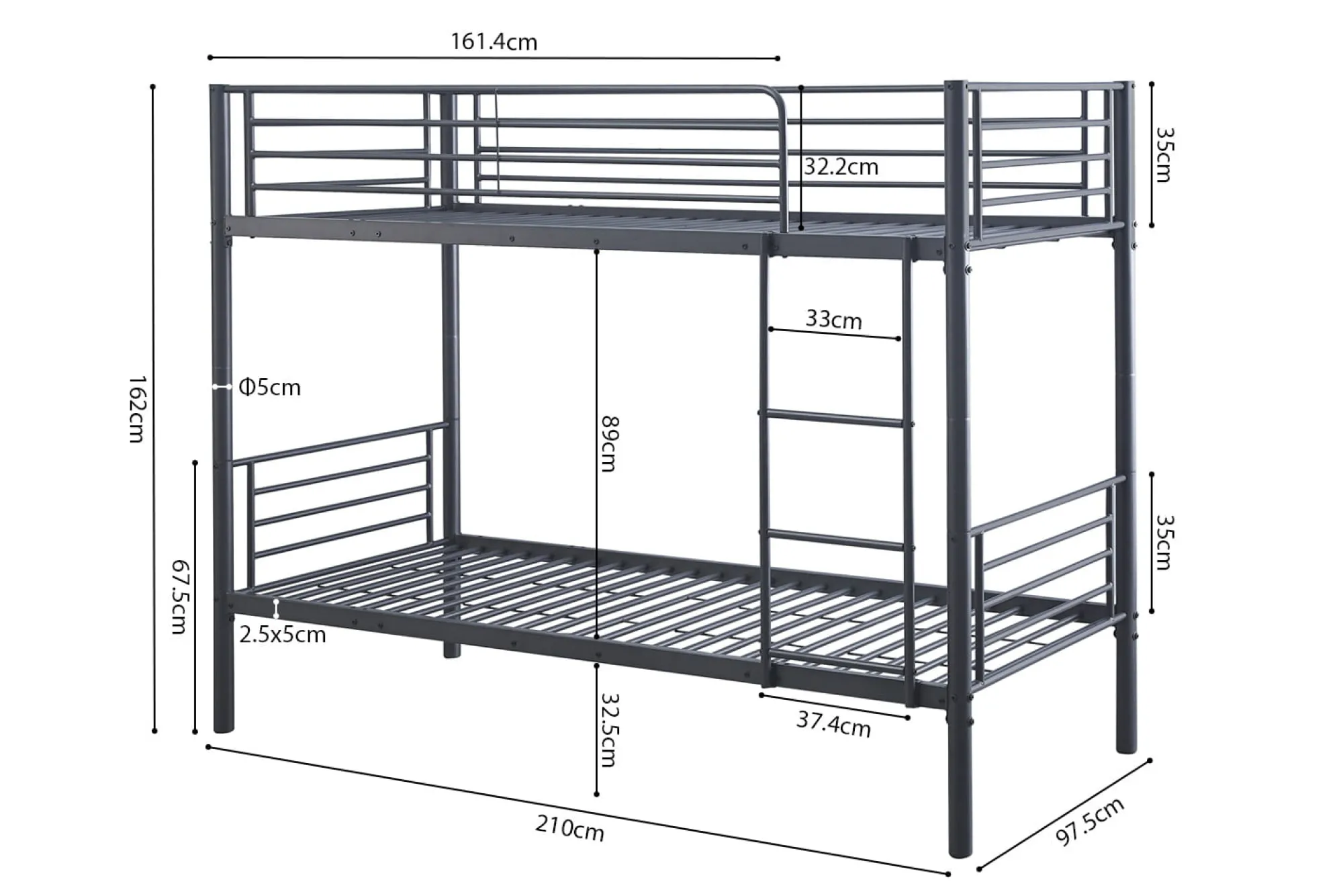 Kinderbedden^Huisenthuis Stapelbed Becky Donkergrijs
