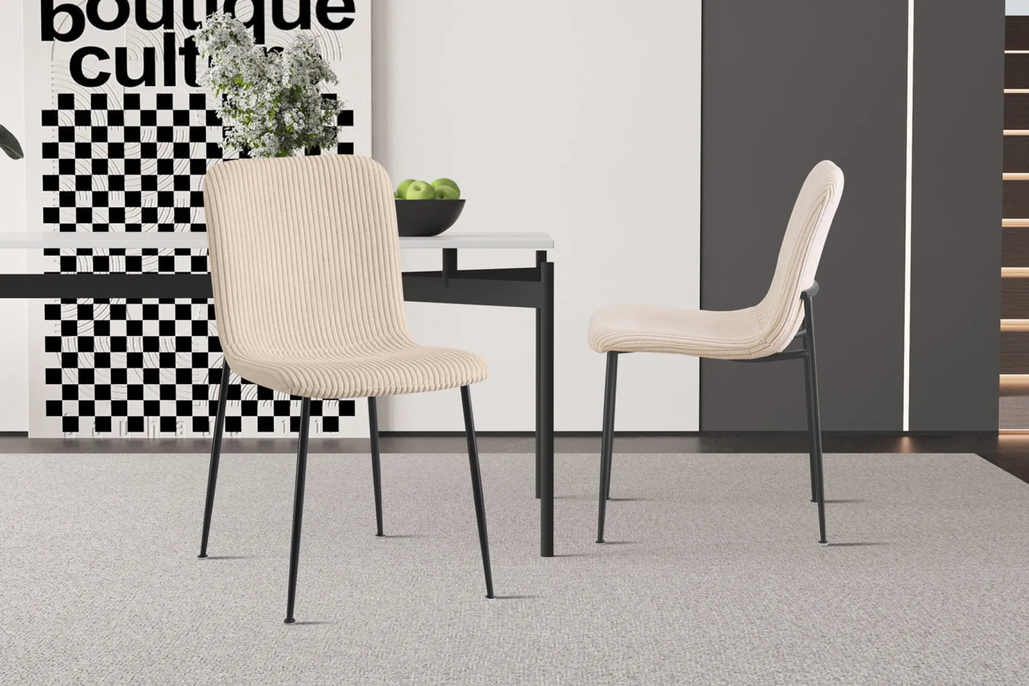 Eetkamerstoelen^Huisenthuis Stoel James Beige Ribstof – Set van 2