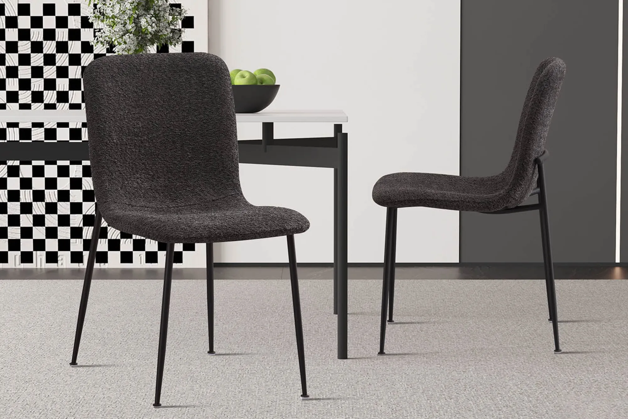 Eetkamerstoelen^Huisenthuis Stoel James Bouclé – Set van 2 Grijs