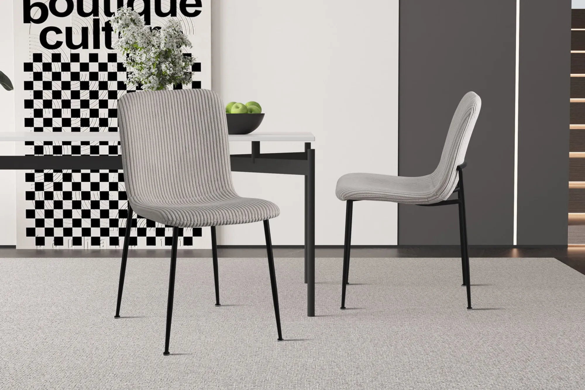 Eetkamerstoelen^Huisenthuis Stoel James Lichtgrijs Ribstof – Set van 2
