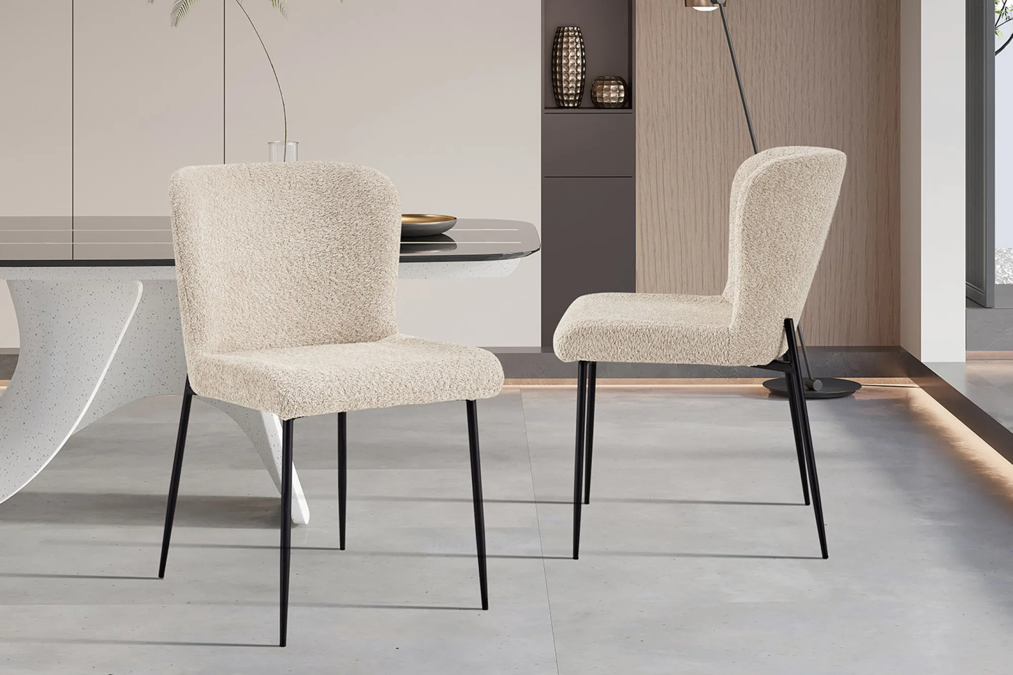Eetkamerstoelen^Huisenthuis Stoel Jolie Bouclé – Set van 2 Beige