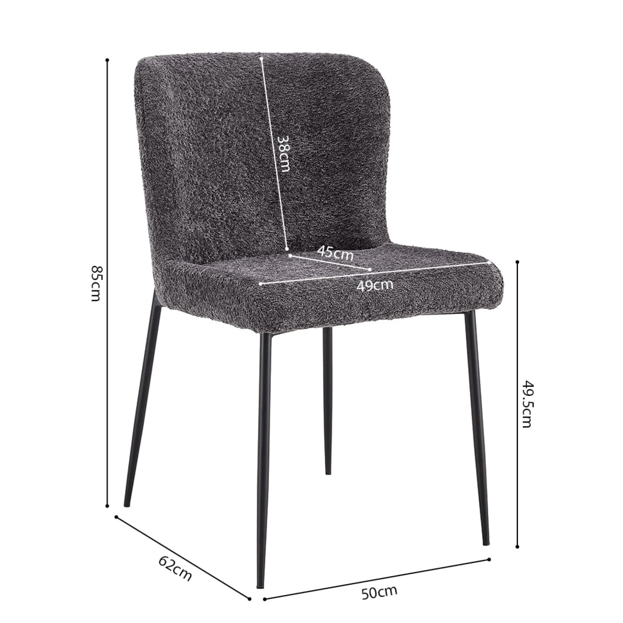 Eetkamerstoelen^Huisenthuis Stoel Jolie Bouclé – Set van 2 Donkergrijs