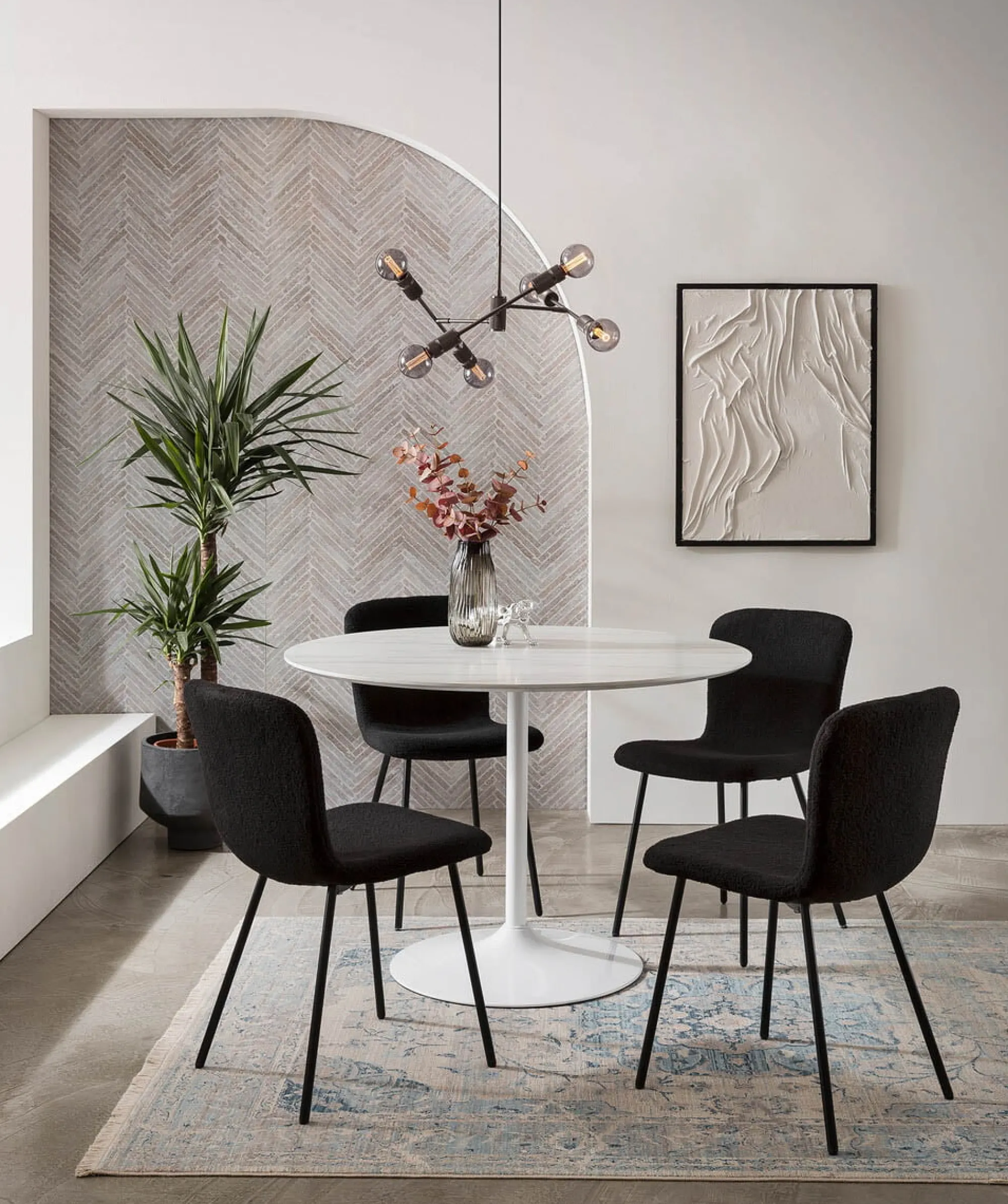 Eetkamerstoelen^Huisenthuis Stoel Kyra Bouclé – Set van 4 Zwart