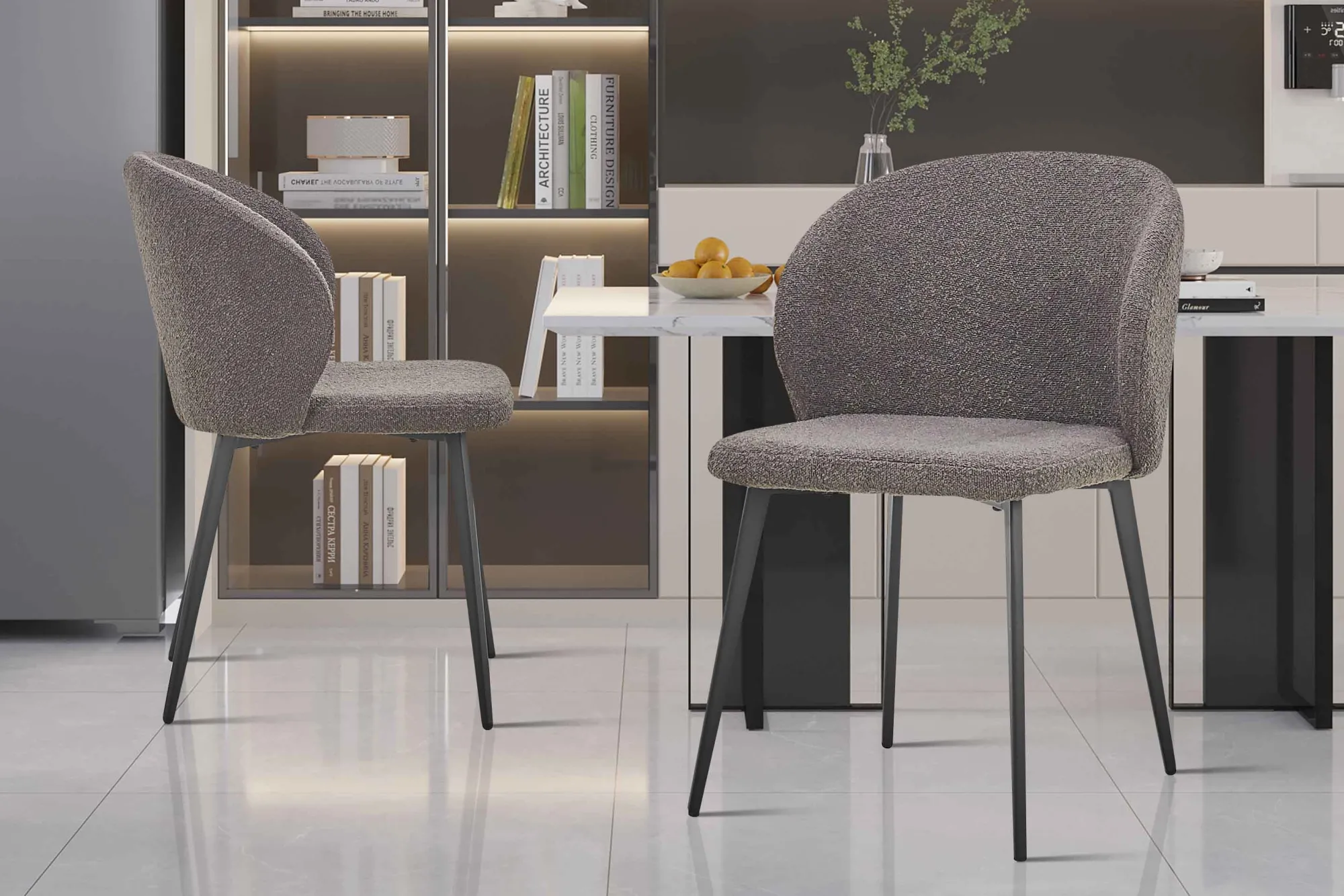 Eetkamerstoelen^Huisenthuis Stoel Lena Bouclé – Set van 2 Grijs