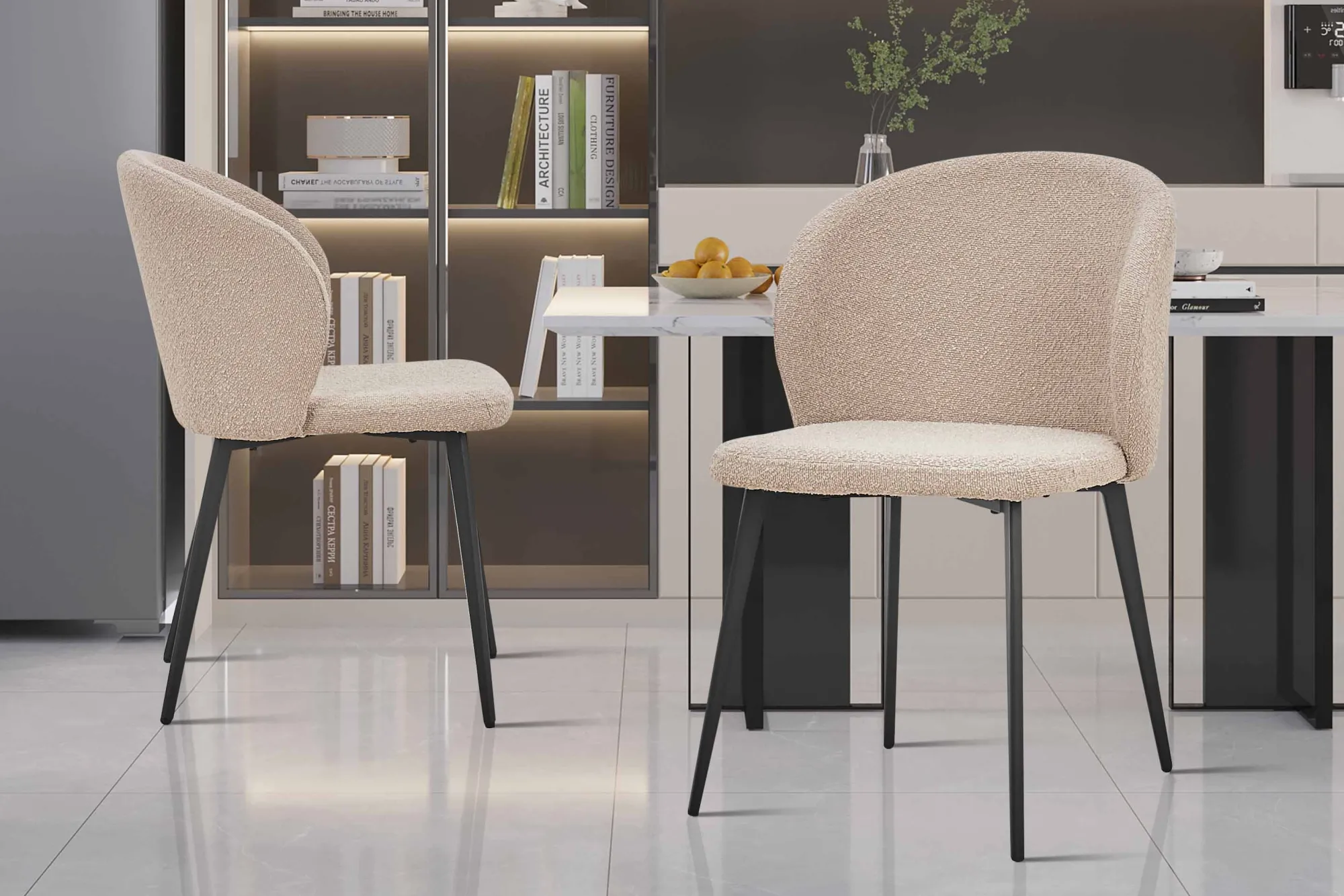 Eetkamerstoelen^Huisenthuis Stoel Lena Bouclé – Set van 2 Zand
